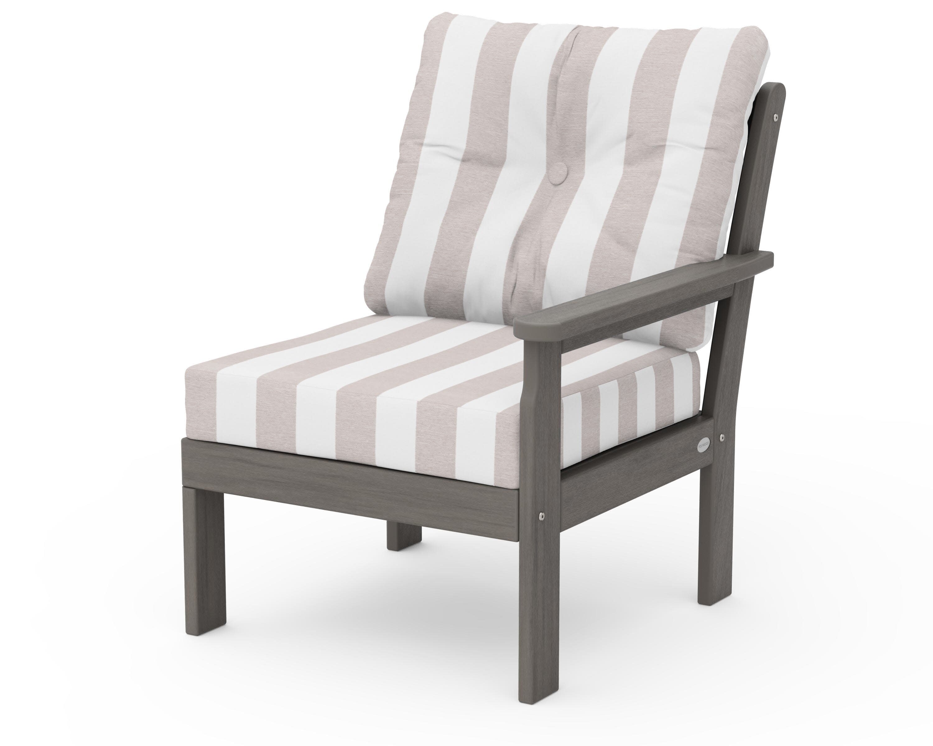 Vineyard Modular Right Arm Chair in Driftwood / Cabana Stripe Dune Burlap