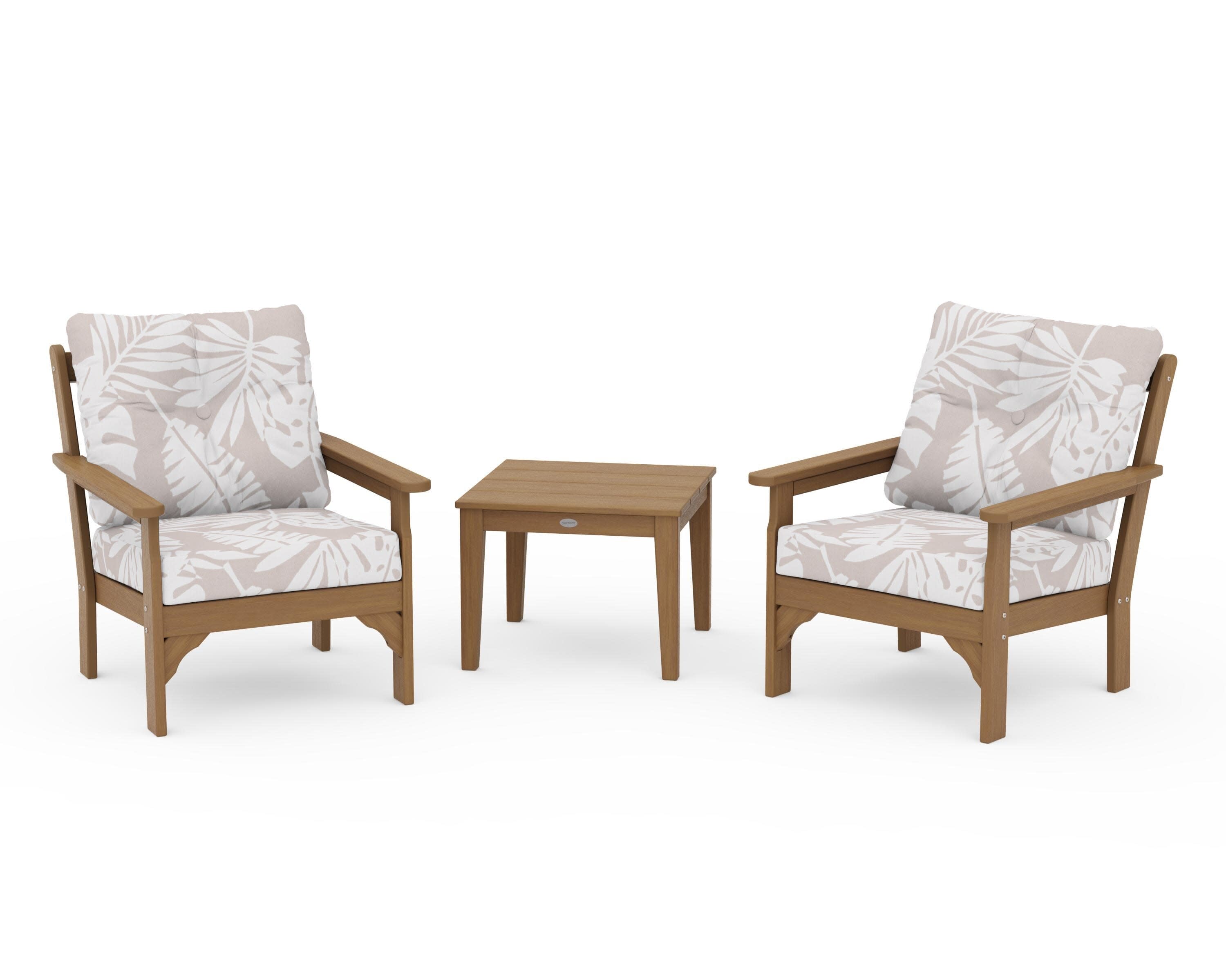 Vineyard 3-Piece Deep Seating Set in Natural / Leaf Dune Burlap
