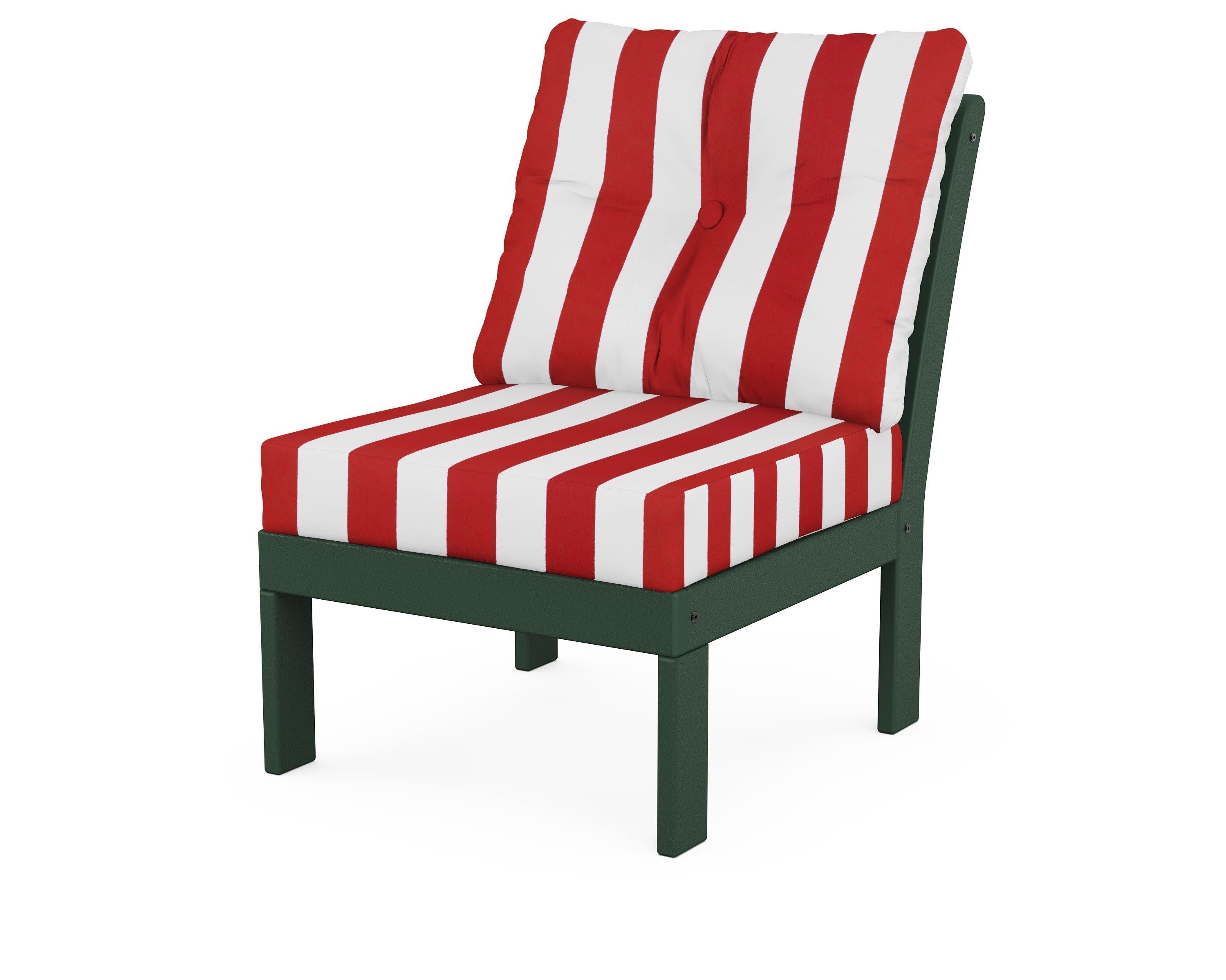 Vineyard Modular Armless Chair in Green / Cabana Stripe Crimson