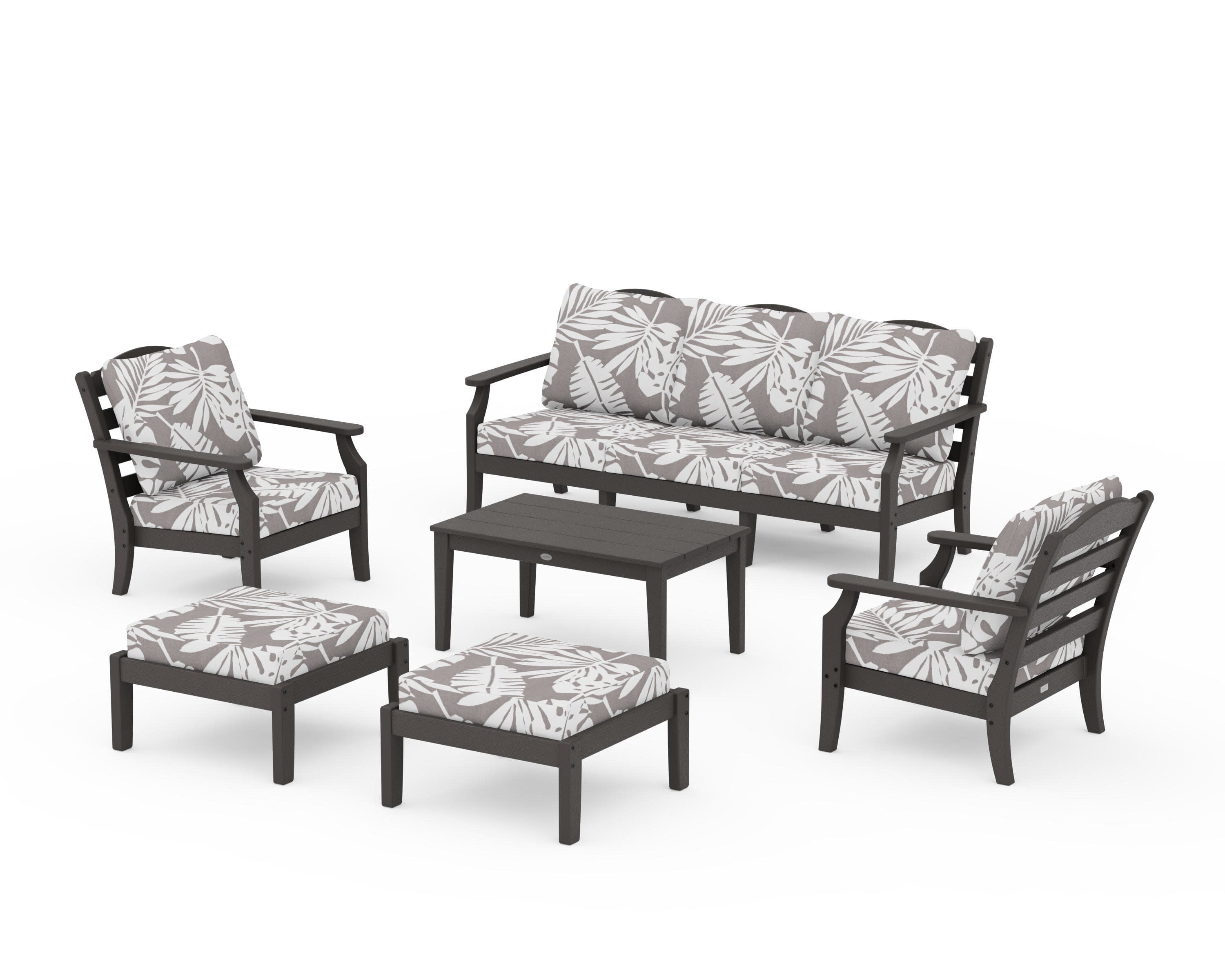 Savannah 6-Piece Lounge Sofa Set in Vintage Coffee / Leaf Grey Mist