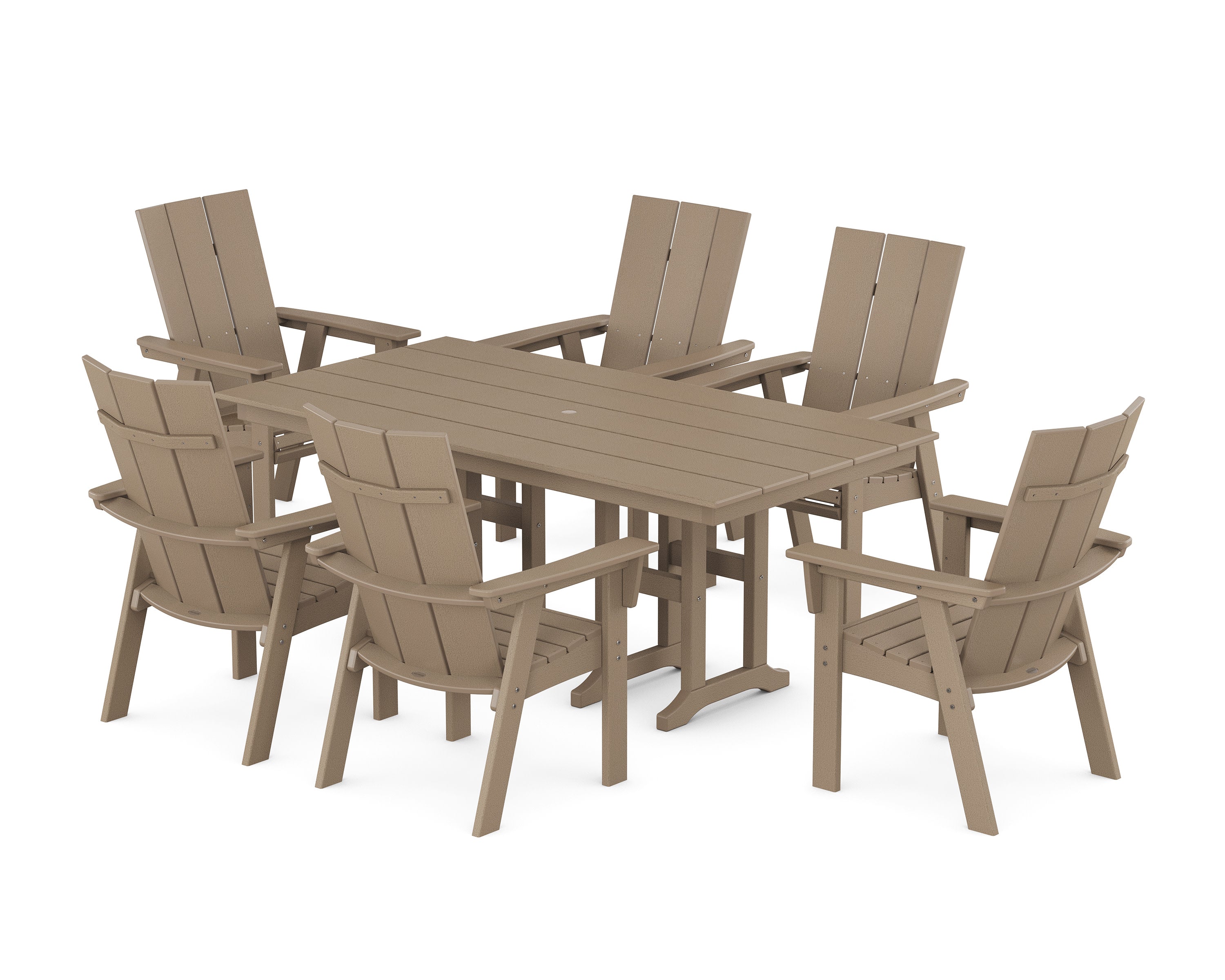 Modern Curveback Adirondack 7-Piece Farmhouse Dining Set in Vintage Sahara