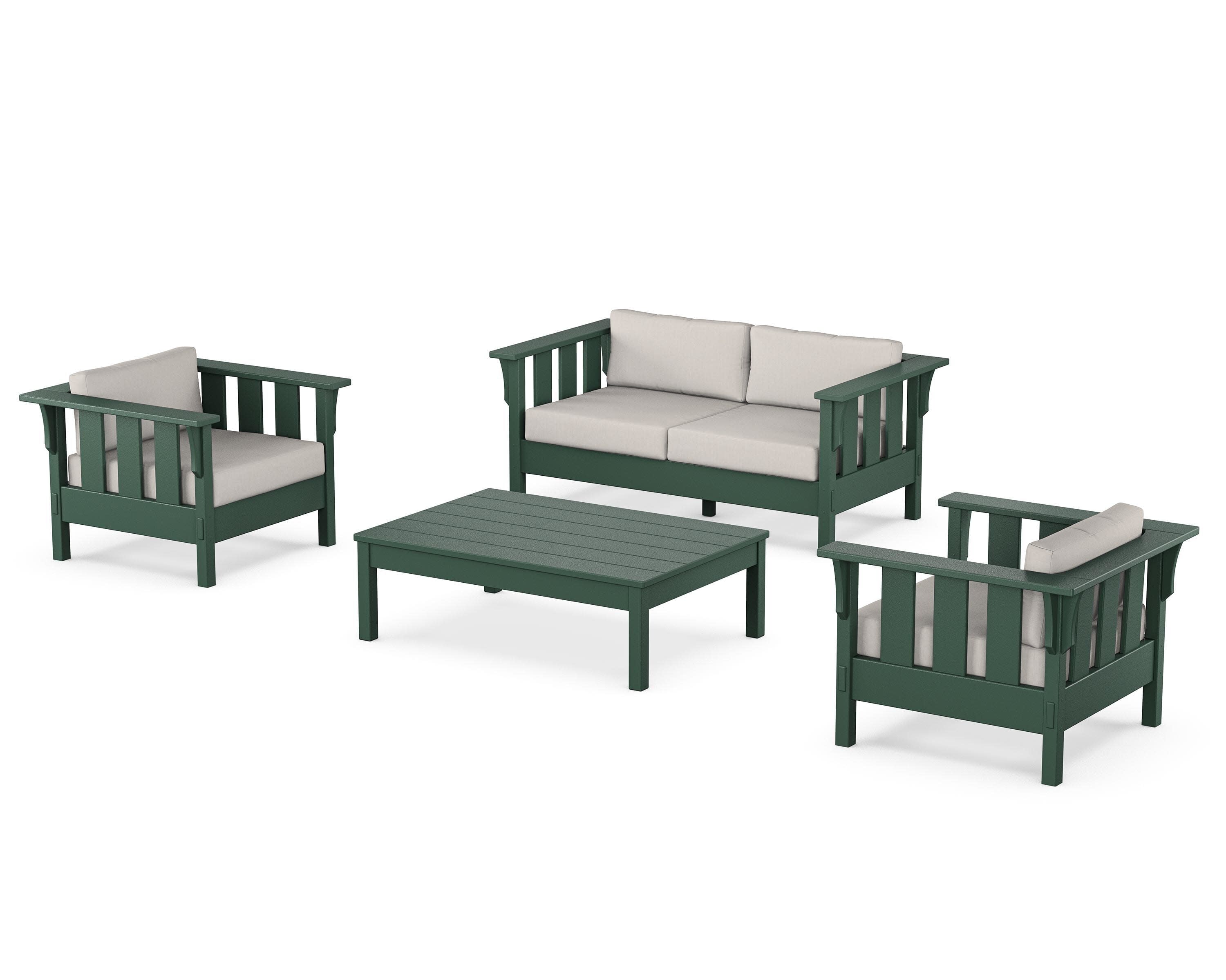 Acadia 4-Piece Deep Seating Set with Loveseat in Green / Cast Ash