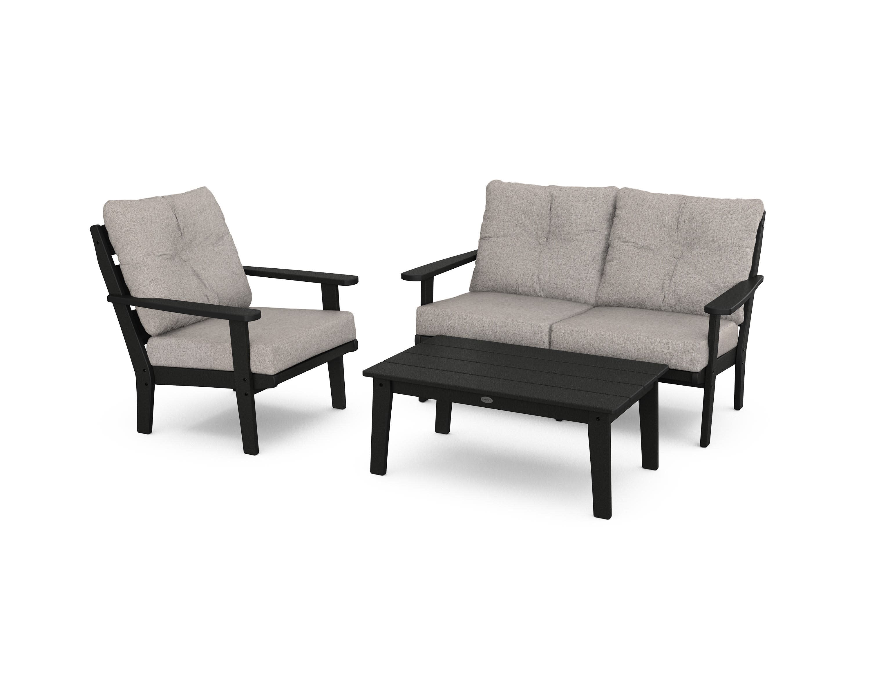 Lakeside 3-Piece Deep Seating Set in Black / Weathered Tweed