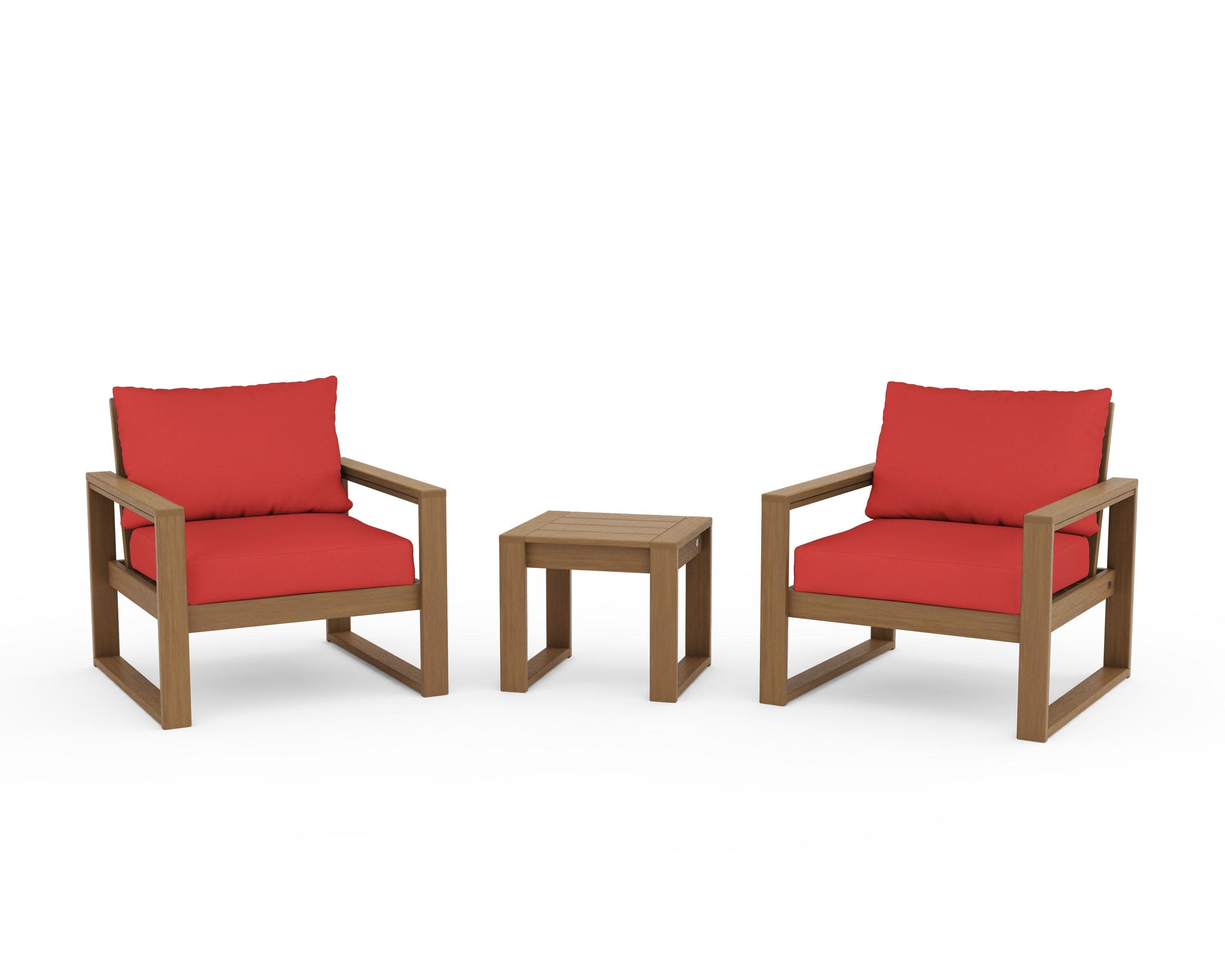 EDGE Sectional 3-Piece Deep Seating Set in Natural / Crimson Linen