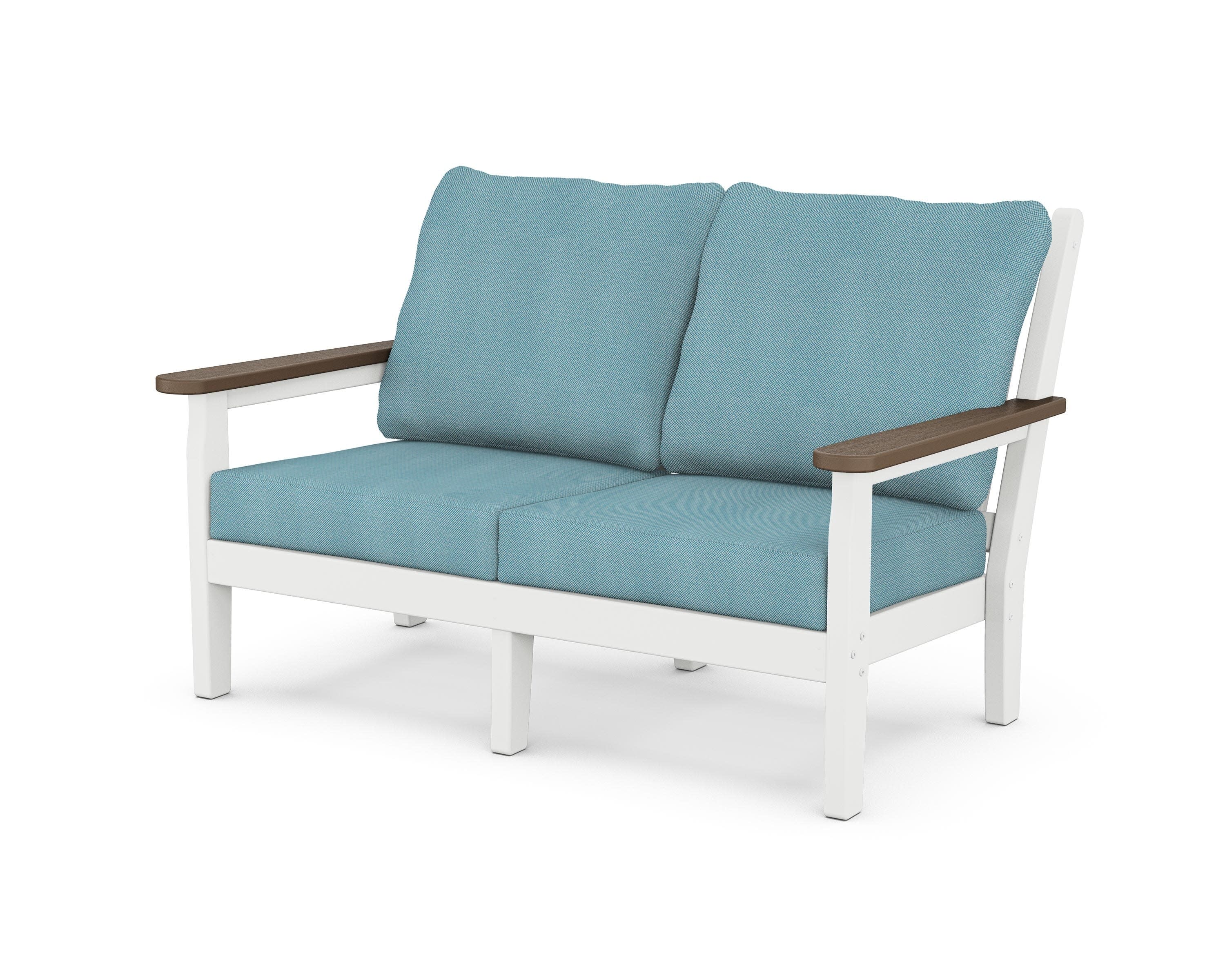 Chippendale Deep Seating Loveseat in White / Kona / Lattice Sky Blue