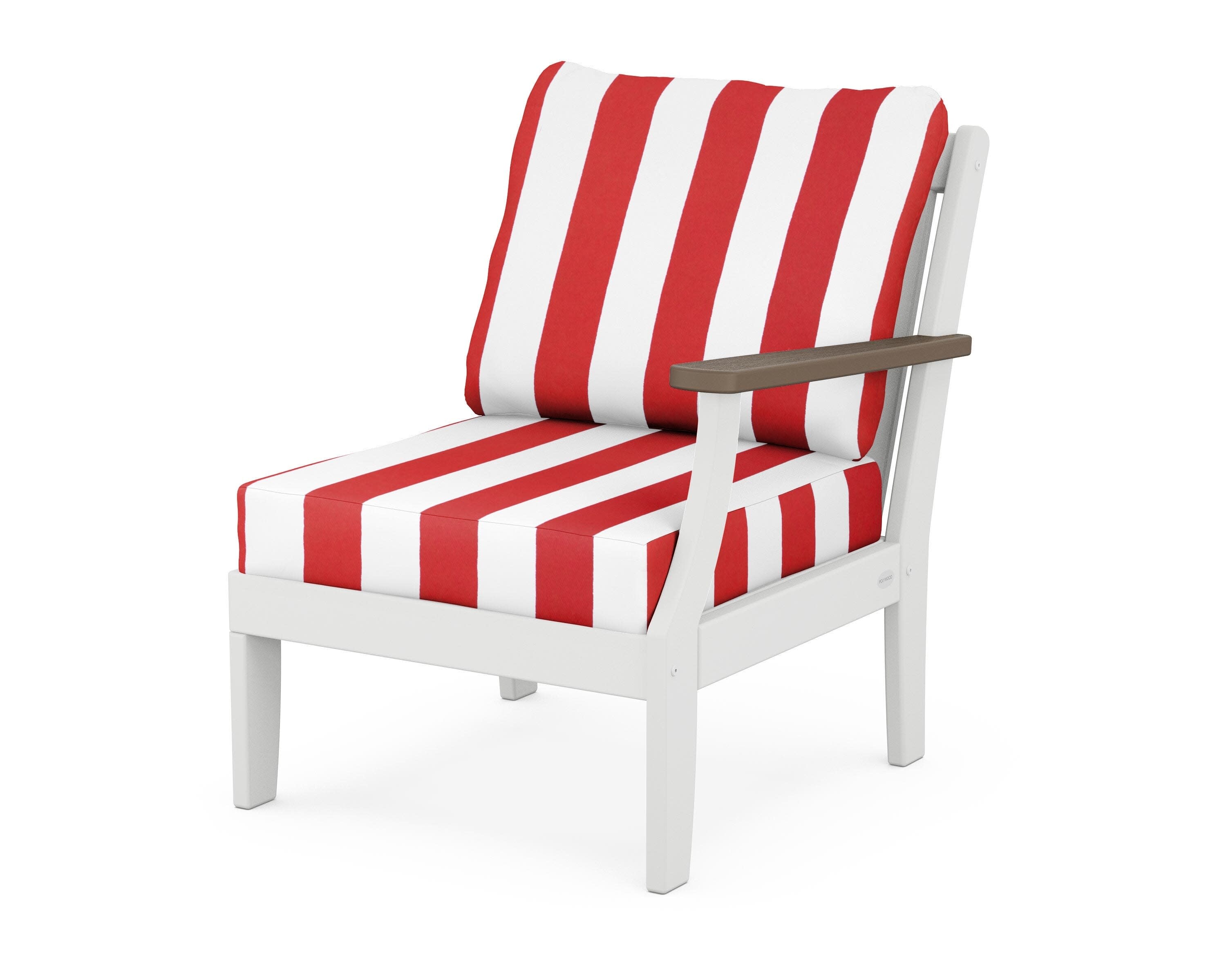 Braxton Modular Right Arm Chair in White / Kona / Cabana Stripe Crimson