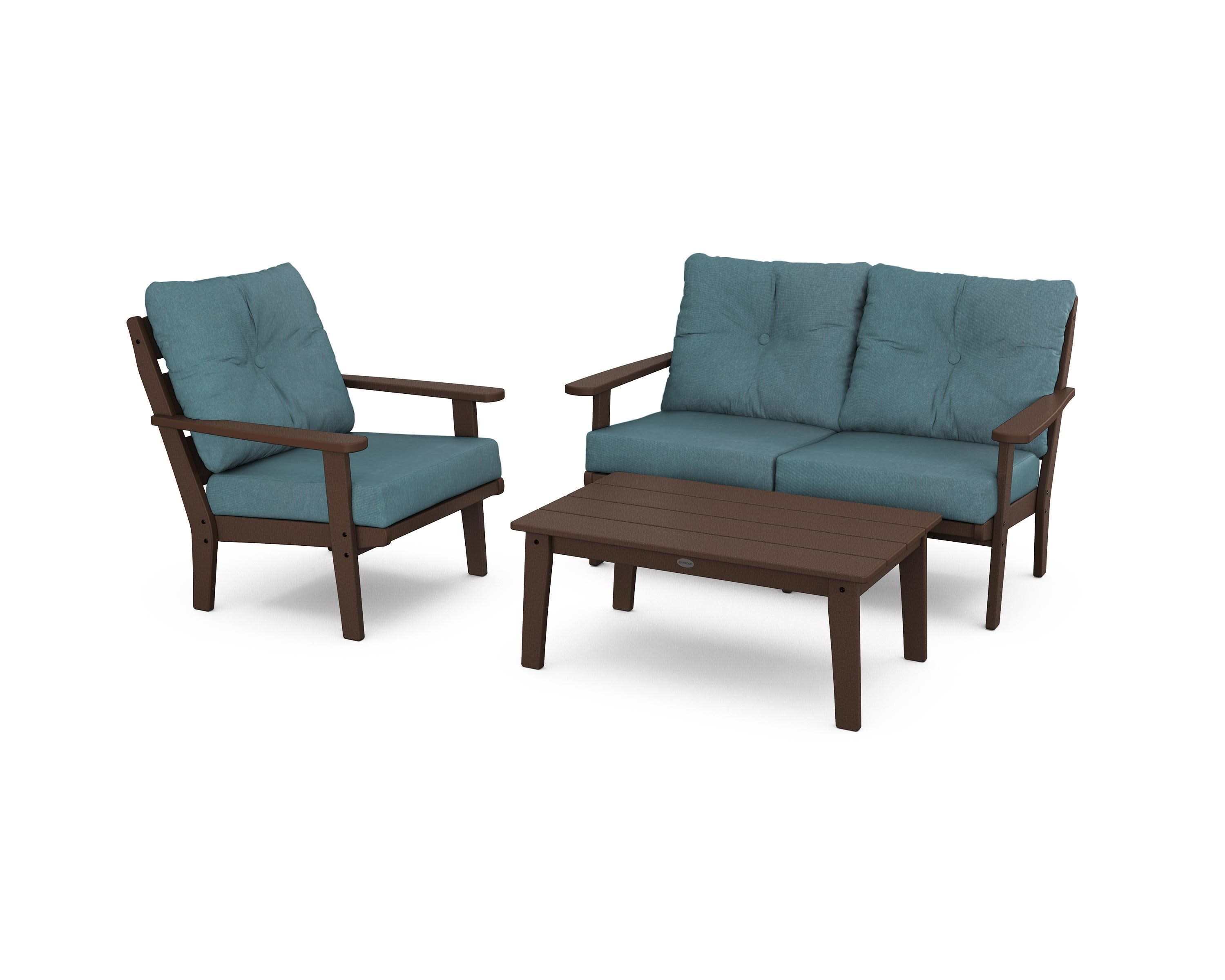 Lakeside 3-Piece Deep Seating Set in Mahogany / Ocean Teal