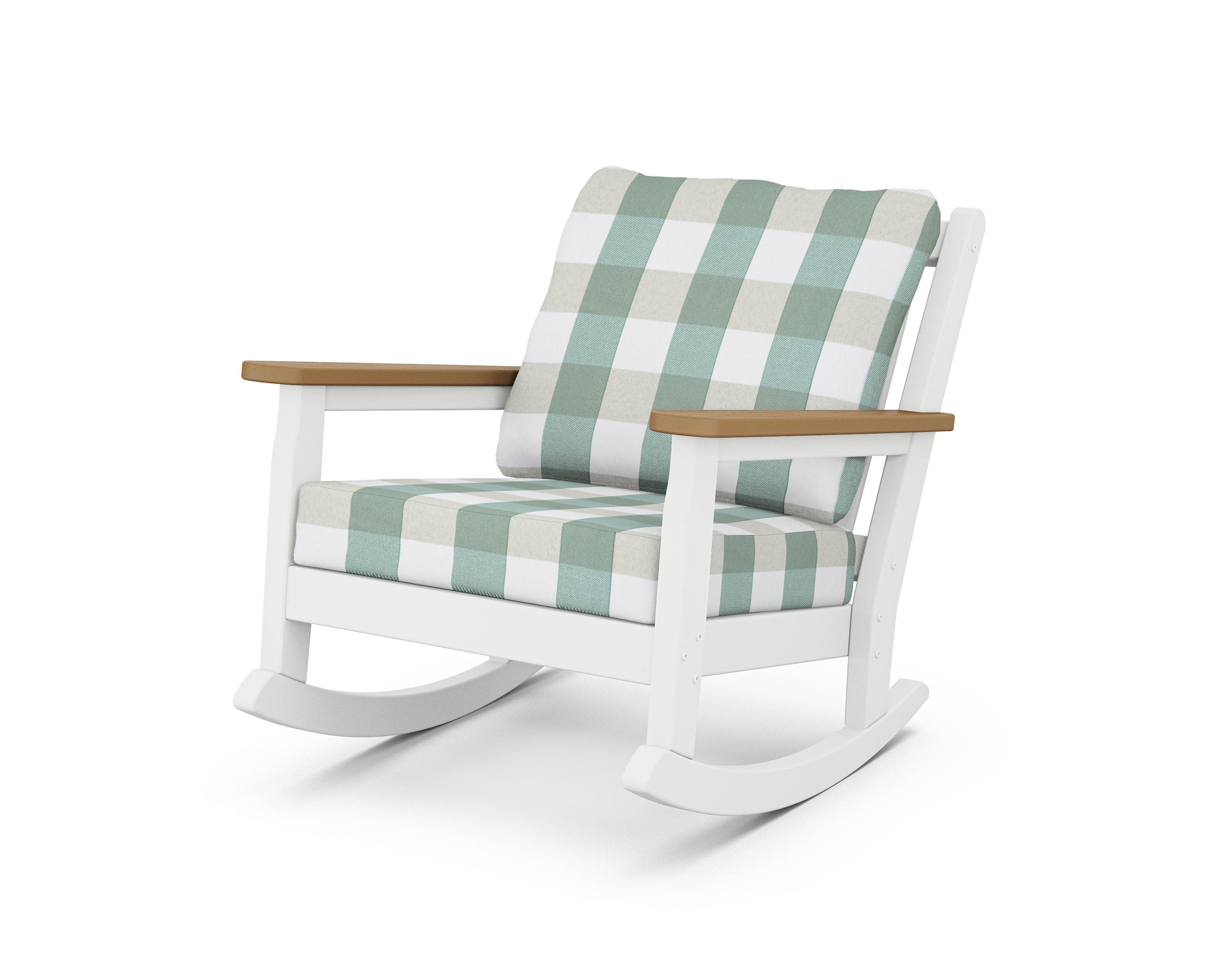 Chippendale Deep Seating Rocking Chair in White / Natural / Buffalo Plaid Glacier Spa