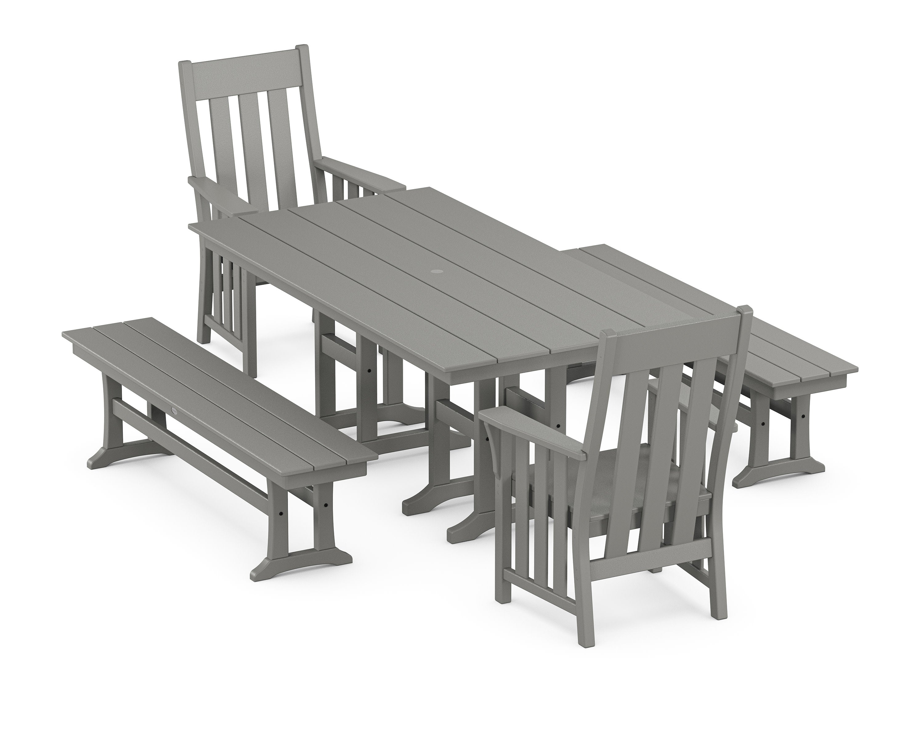 Acadia 5-Piece Farmhouse Dining Set with Benches in Slate Grey