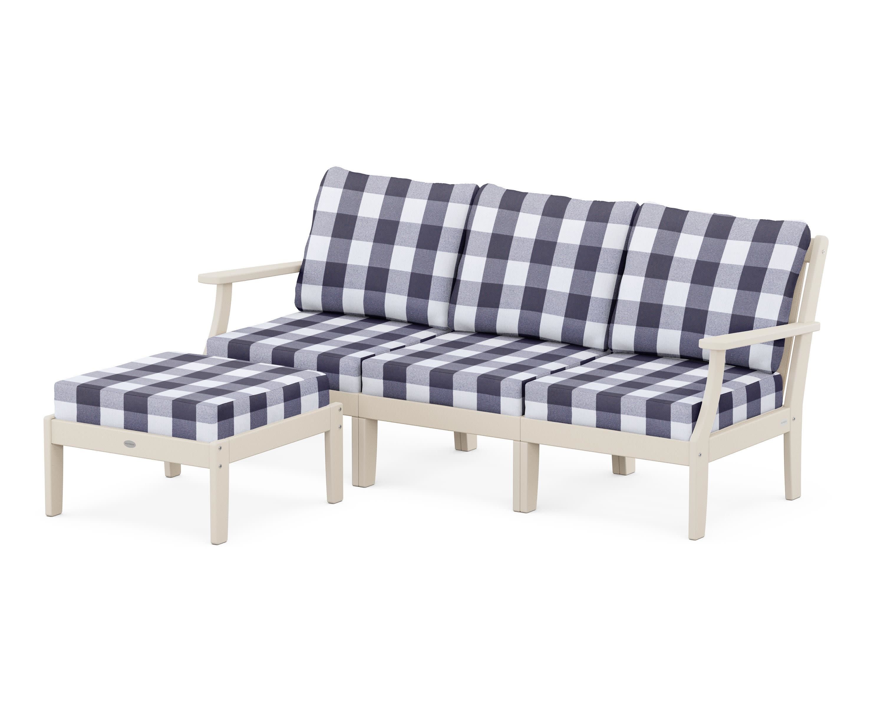Braxton Modular 4-Piece Deep Seating Set with Ottoman in Sand / Buffalo Plaid Navy