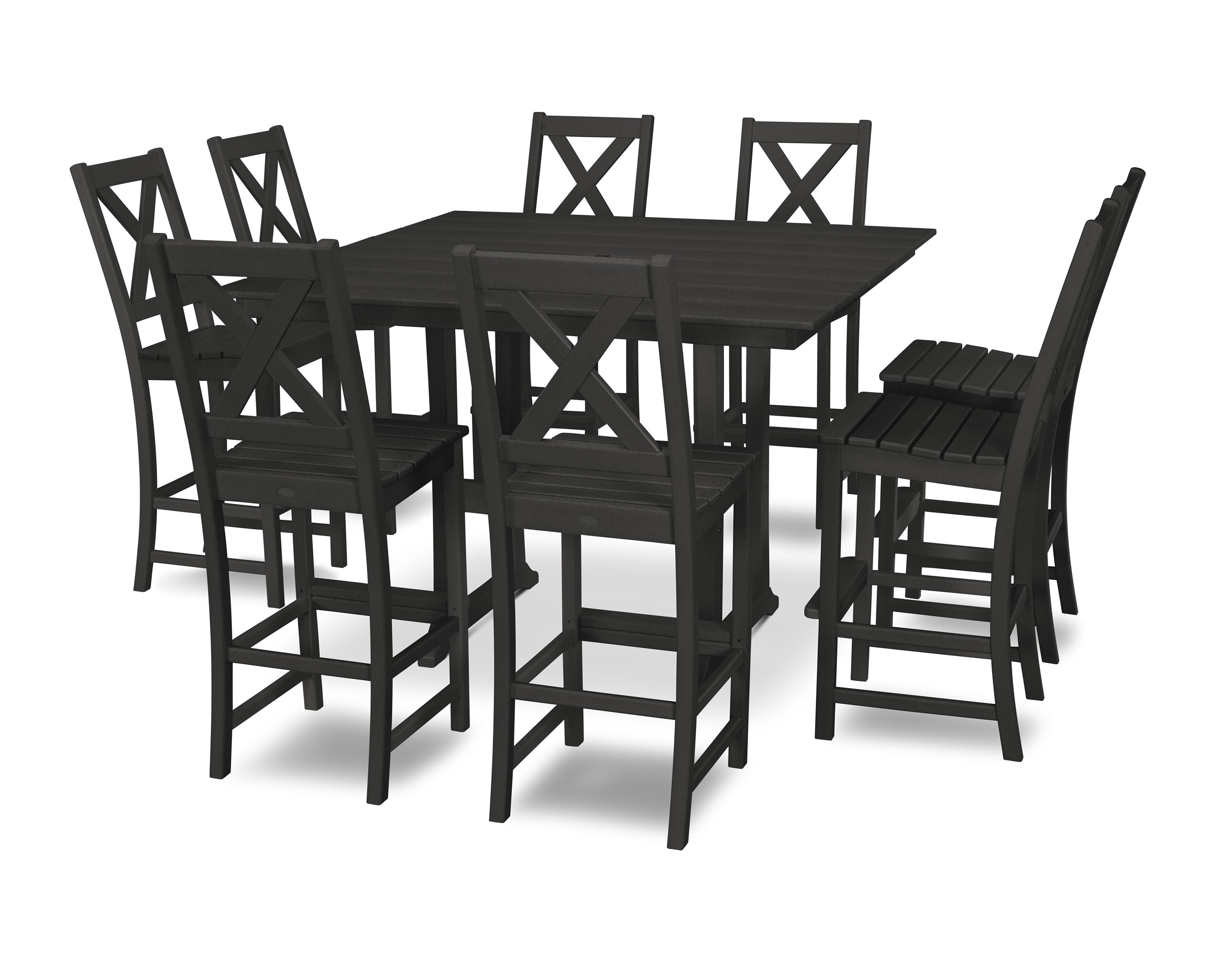 Braxton 9-Piece Farmhouse Trestle Bar Set in Black