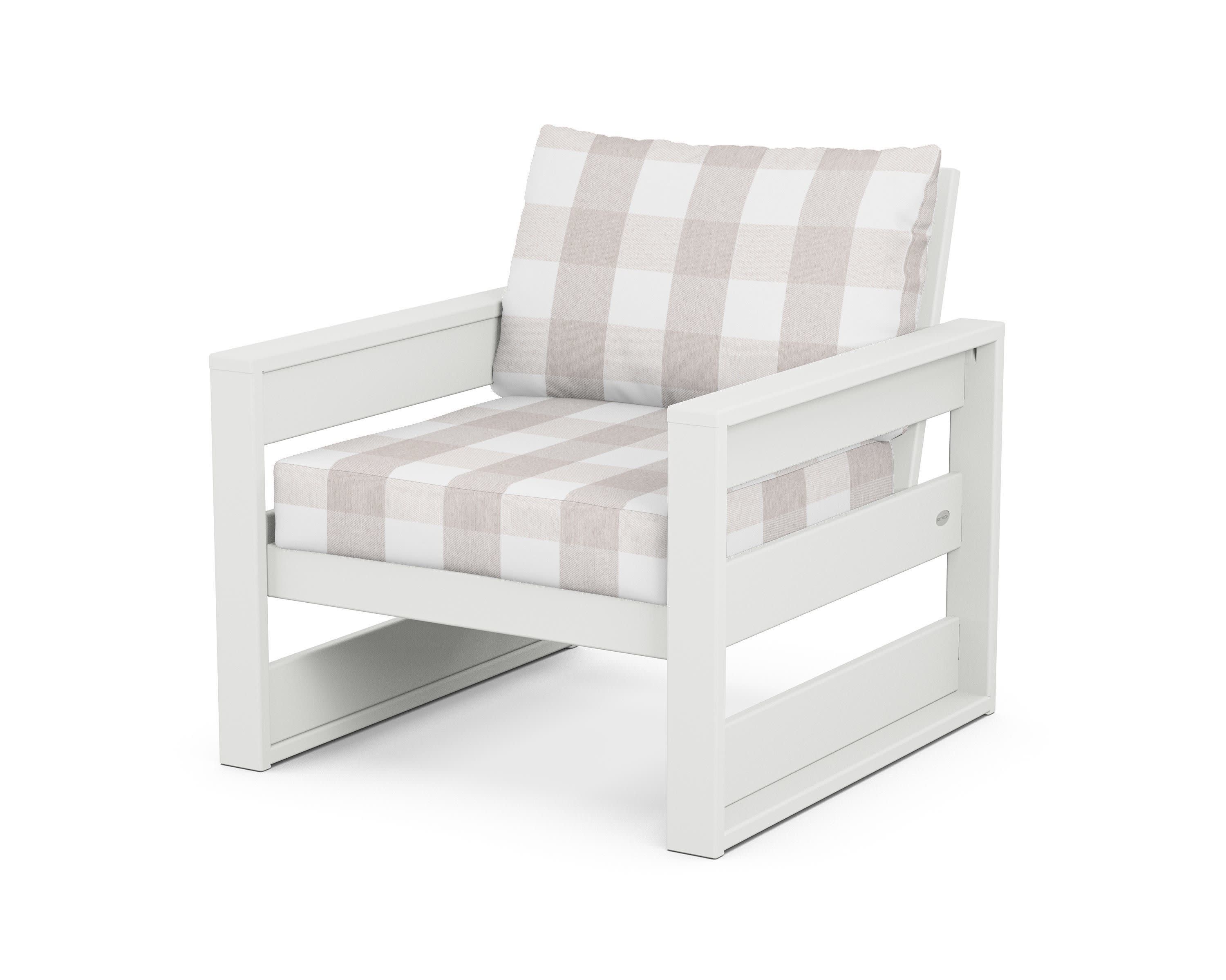 Westport Club Chair in White / Buffalo Plaid Dune Burlap