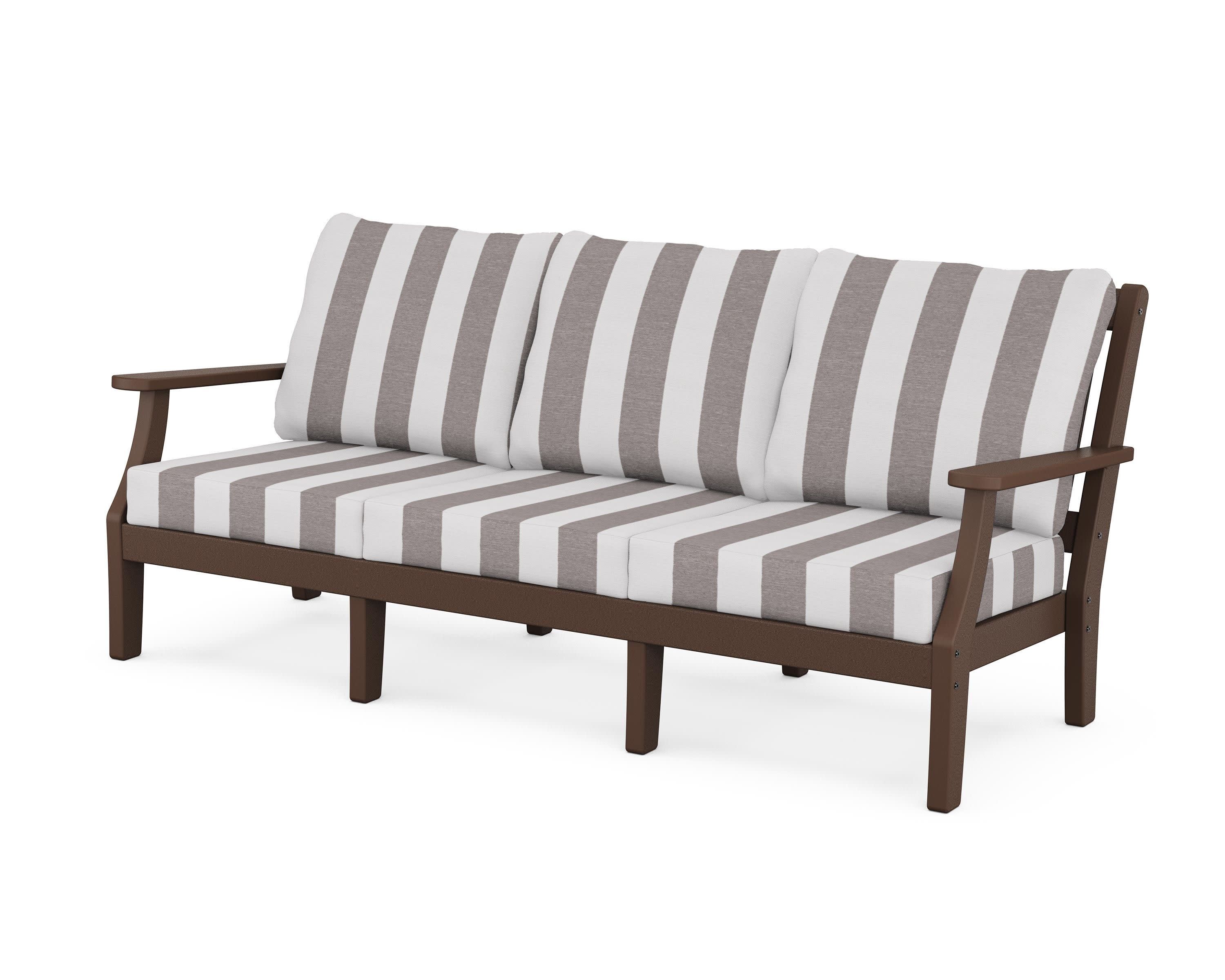 Chinoiserie Deep Seating Sofa in Mahogany / Cabana Stripe Grey Mist