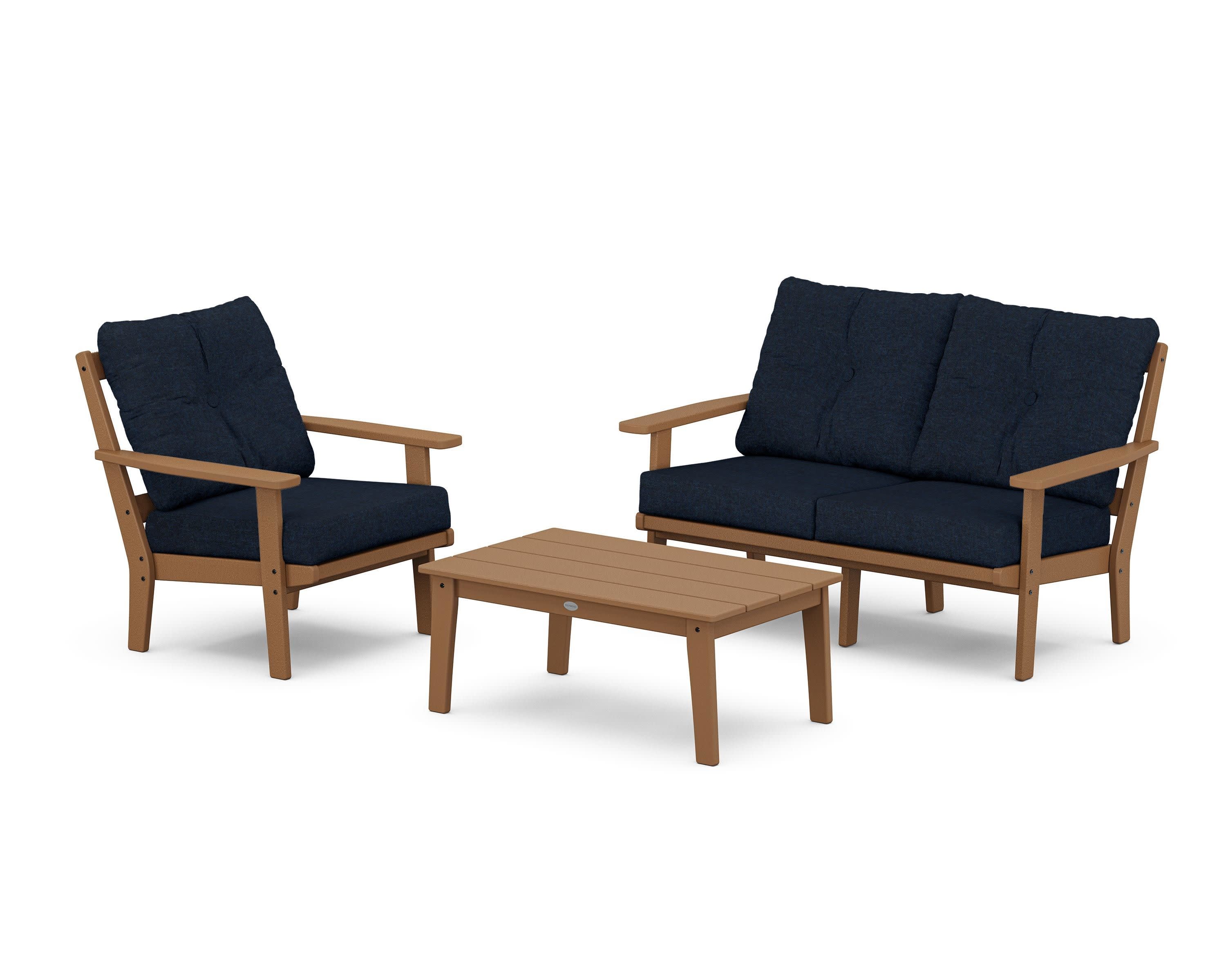 Oxford 3-Piece Deep Seating Set with Loveseat in Teak / Marine Indigo