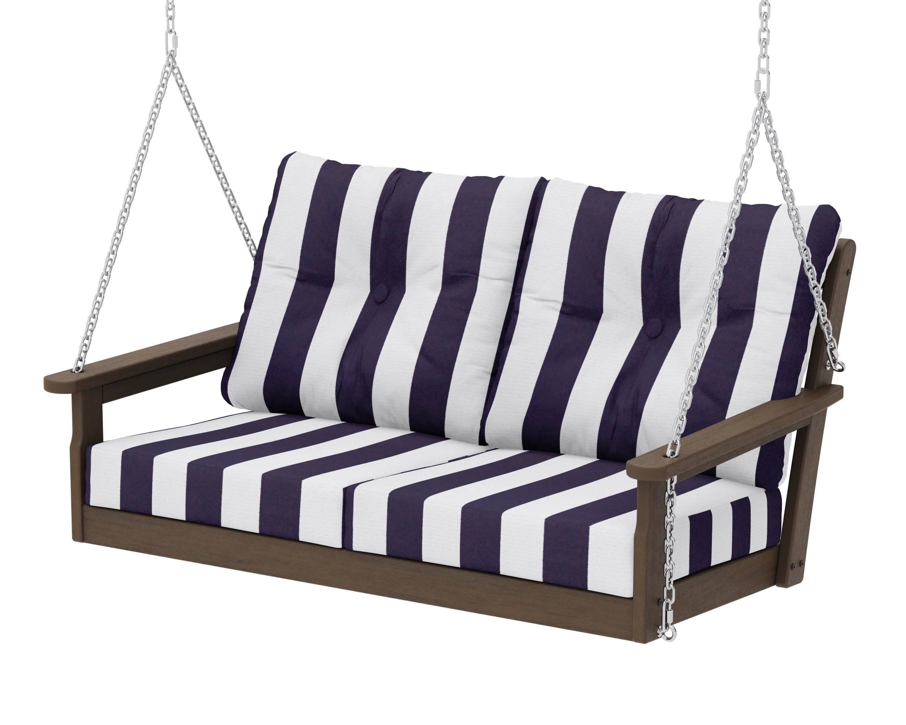 Vineyard Deep Seating Swing in Kona / Cabana Stripe Navy