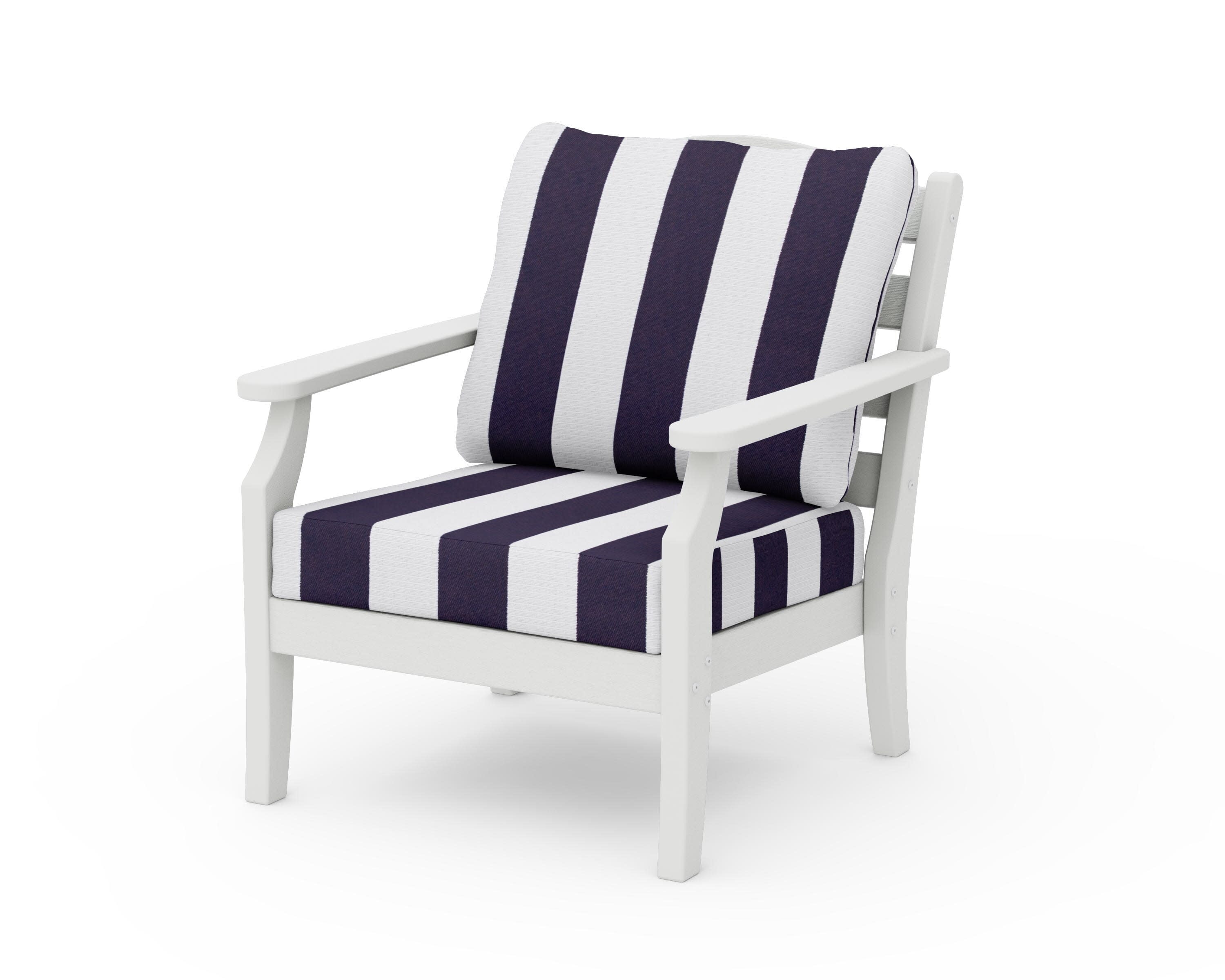 Savannah Deep Seating Chair in Vintage White / Cabana Stripe Navy