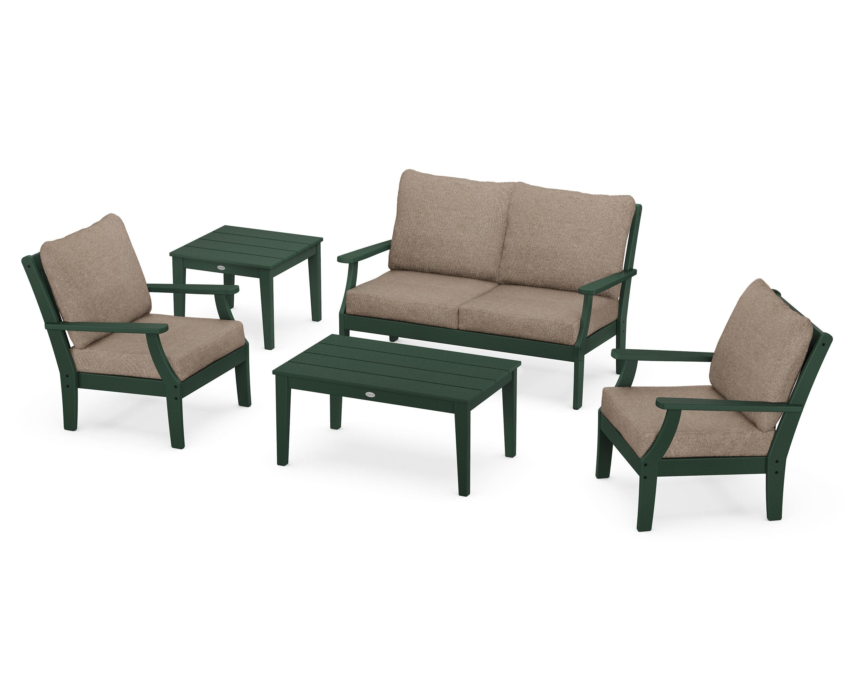 Braxton 5-Piece Deep Seating Set in Green / Spiced Burlap