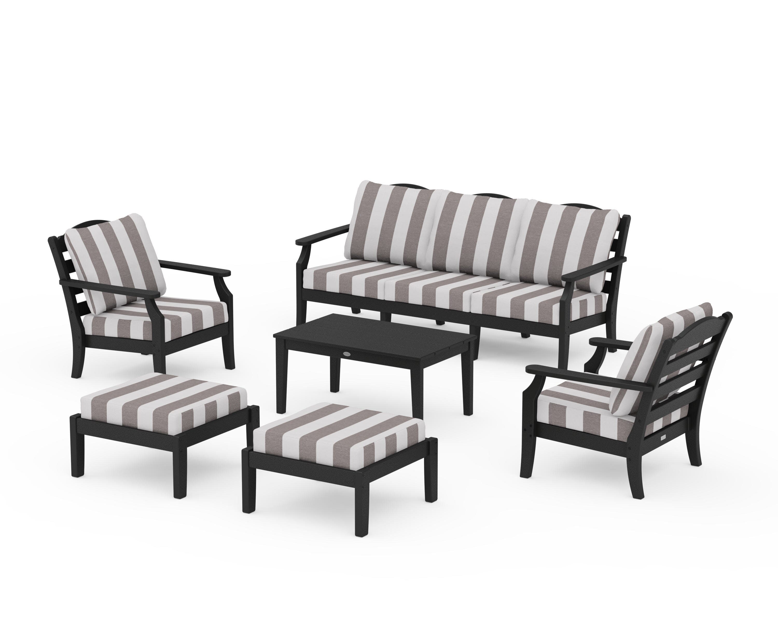 Savannah 6-Piece Lounge Sofa Set in Black / Cabana Stripe Grey Mist