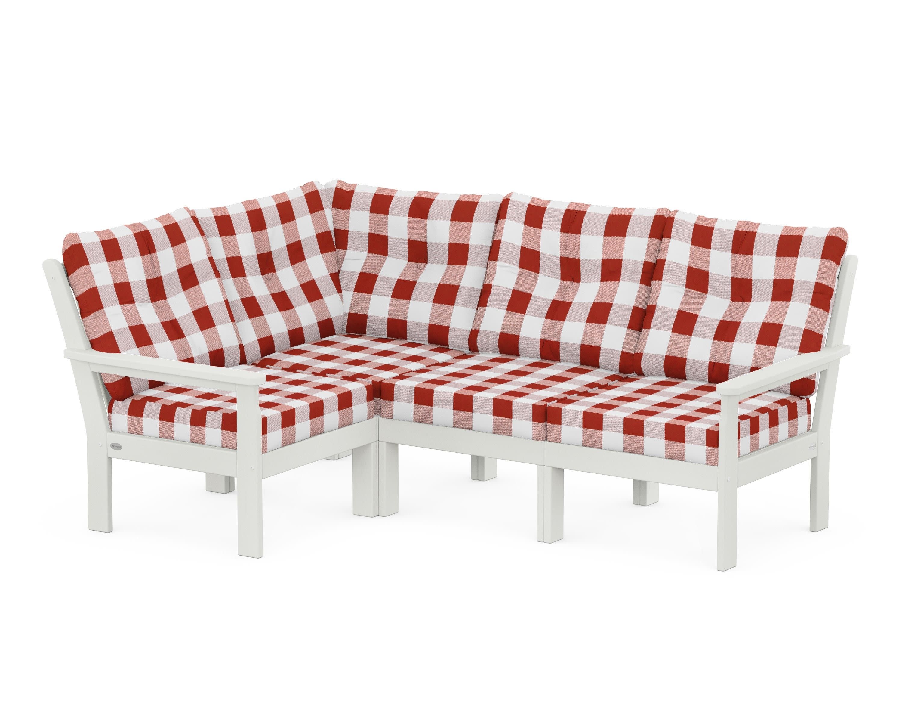 Vineyard 4-Piece Sectional in Vintage White / Buffalo Plaid Crimson