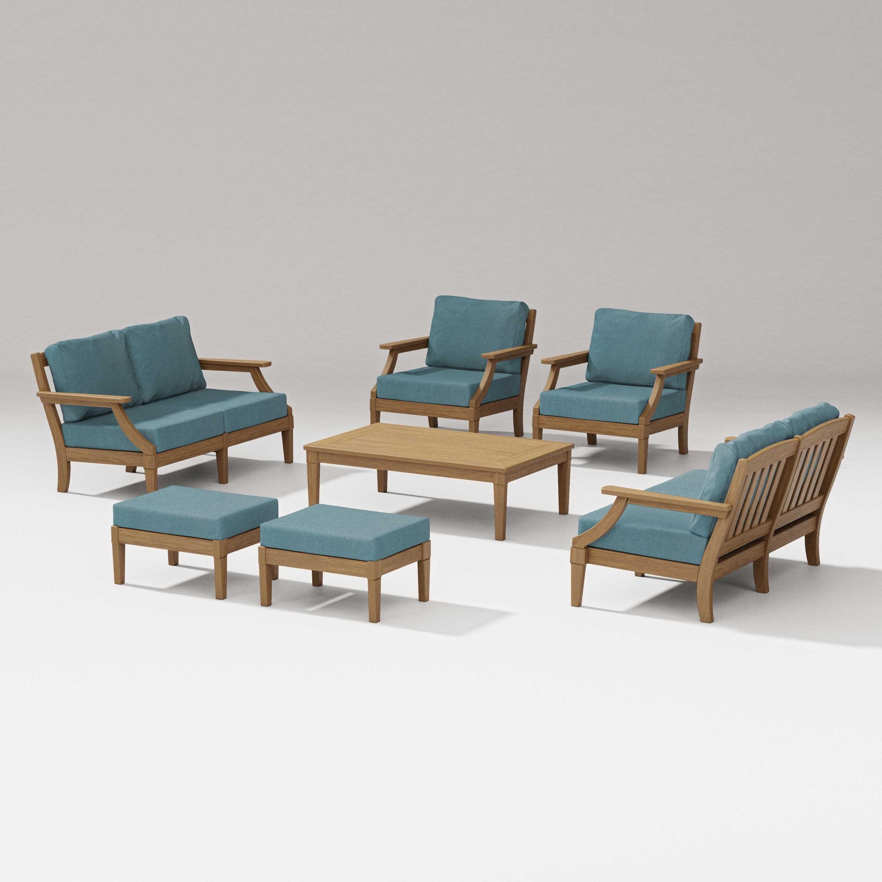 Estate 7-Piece Lounge Loveseat Set in Natural / Ocean Teal
