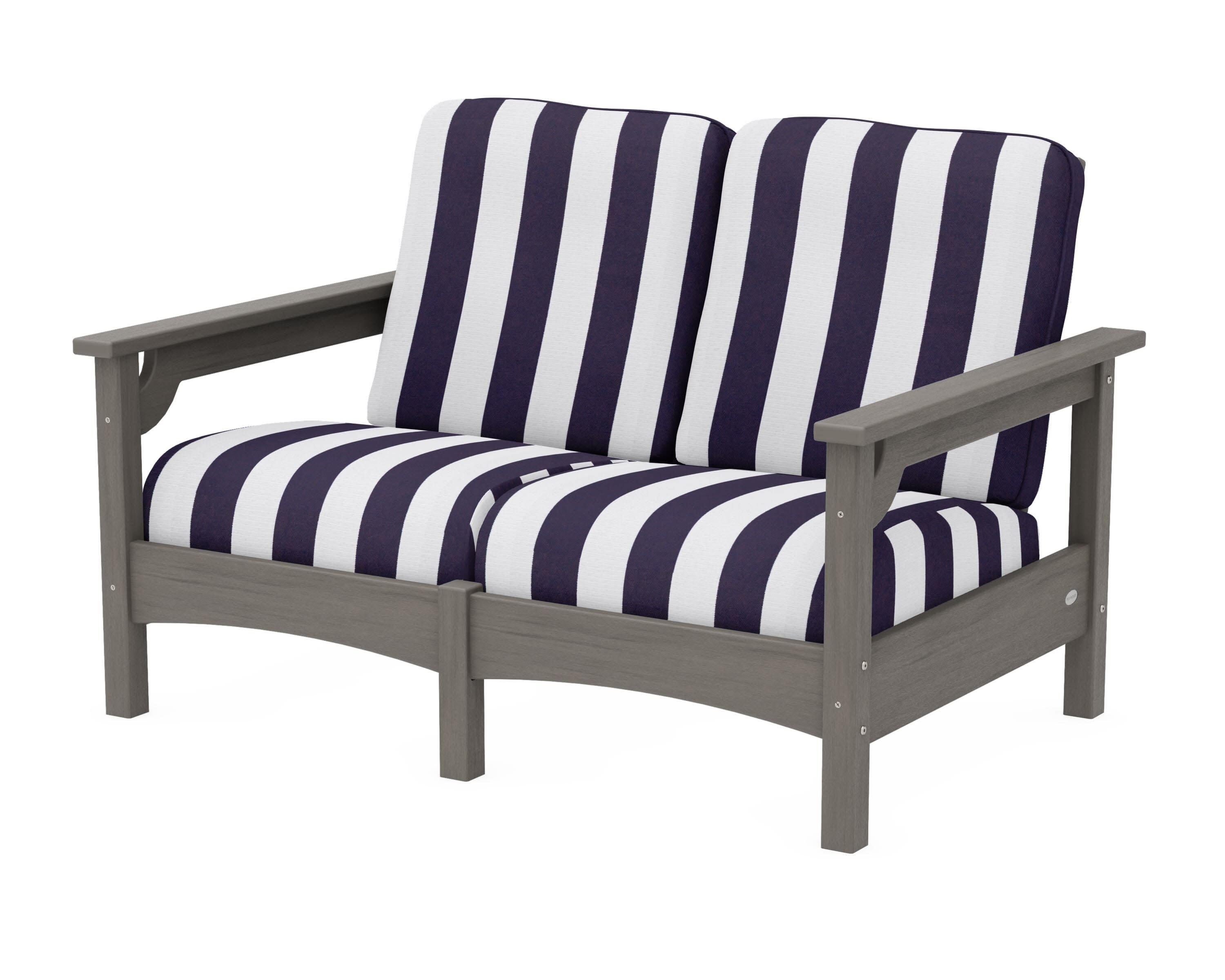 Club Loveseat in Driftwood / Cabana Stripe Navy