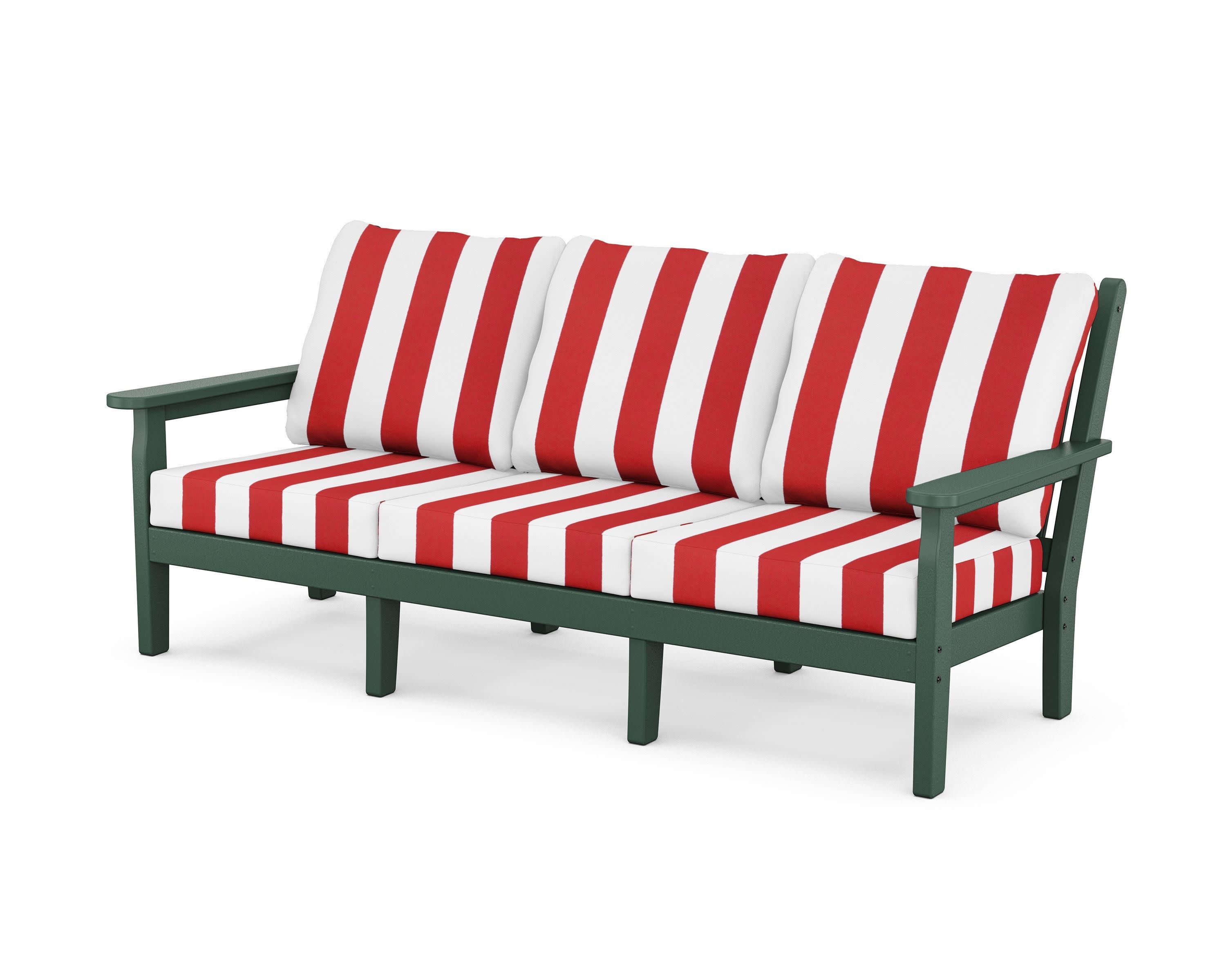 Chippendale Deep Seating Sofa in Green / Cabana Stripe Crimson