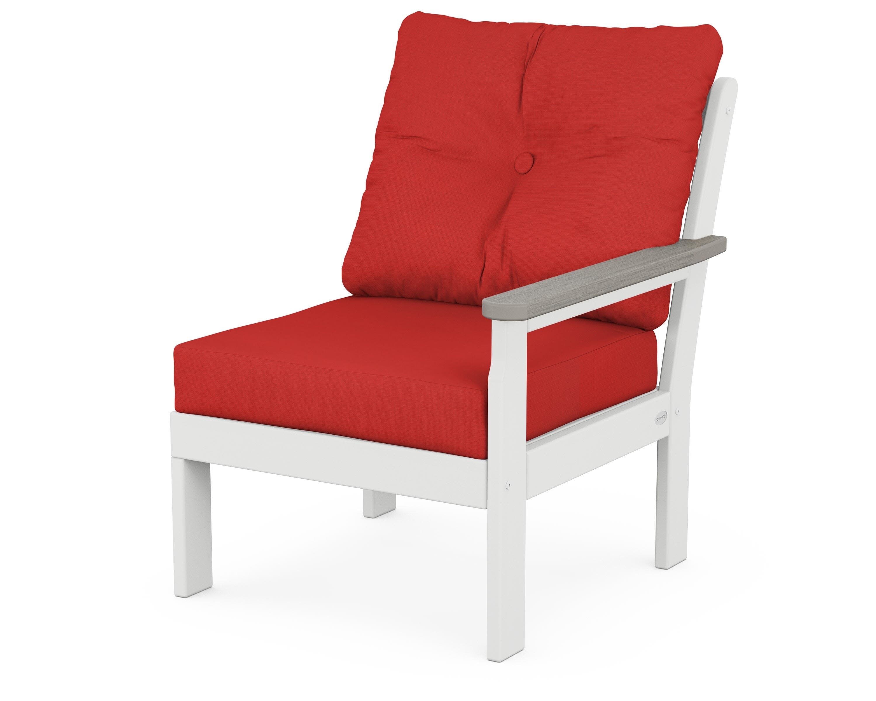Vineyard Modular Right Arm Chair in White / Driftwood / Crimson Linen