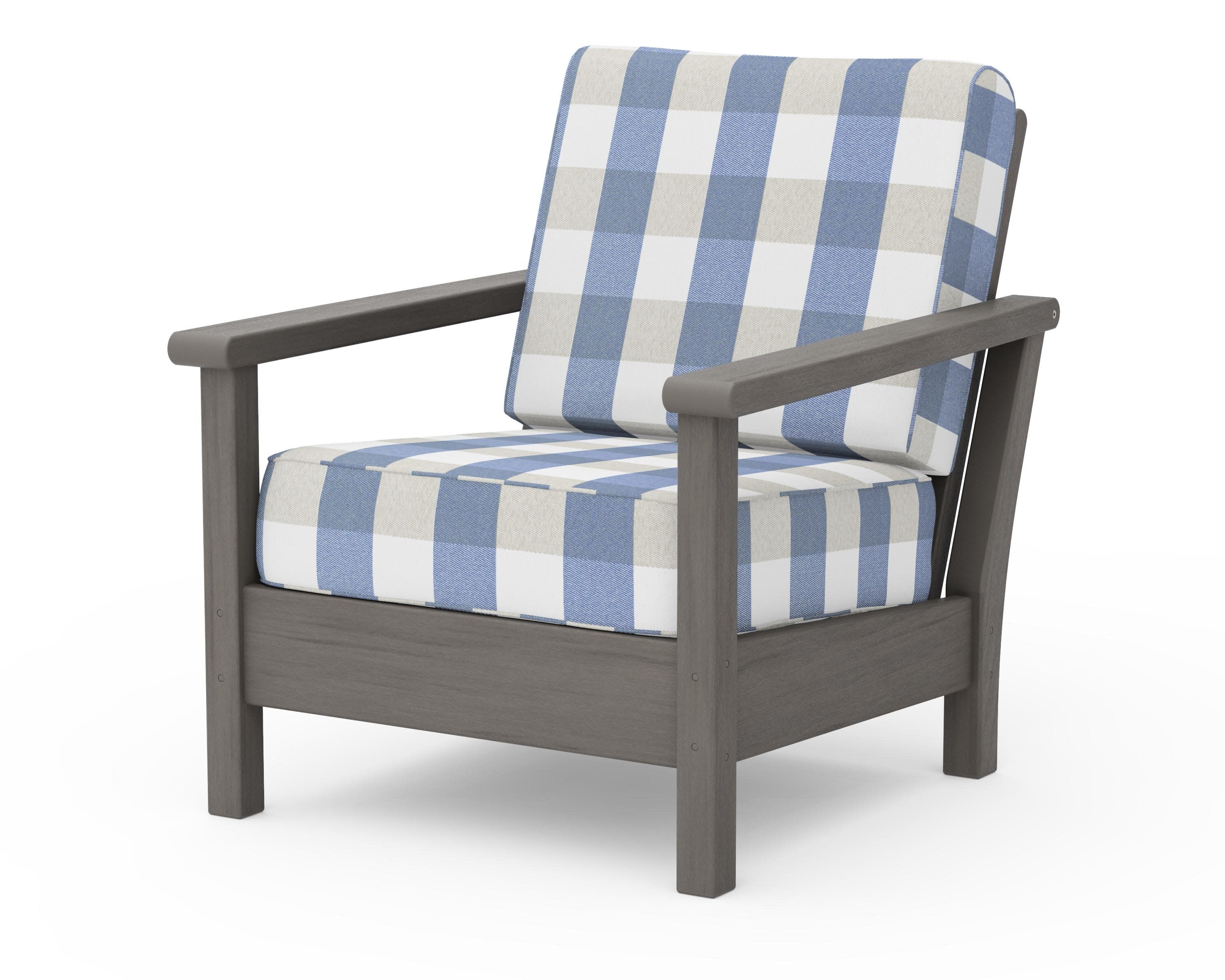 Harbour Deep Seating Chair in Driftwood / Buffalo Plaid Sky Blue