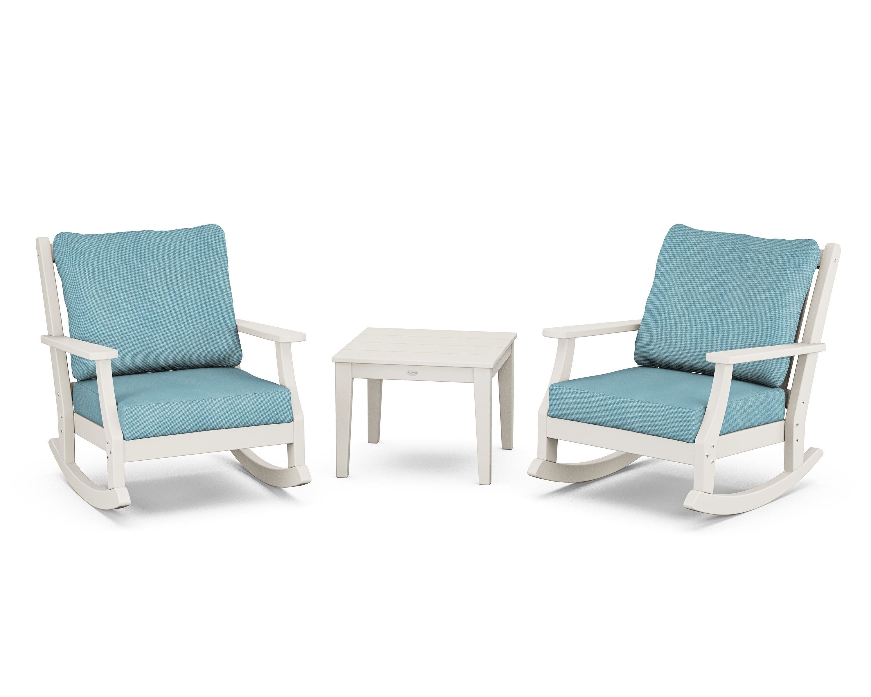 Wovendale 3-Piece Deep Seating Rocker Set in Sand / Lattice Sky Blue