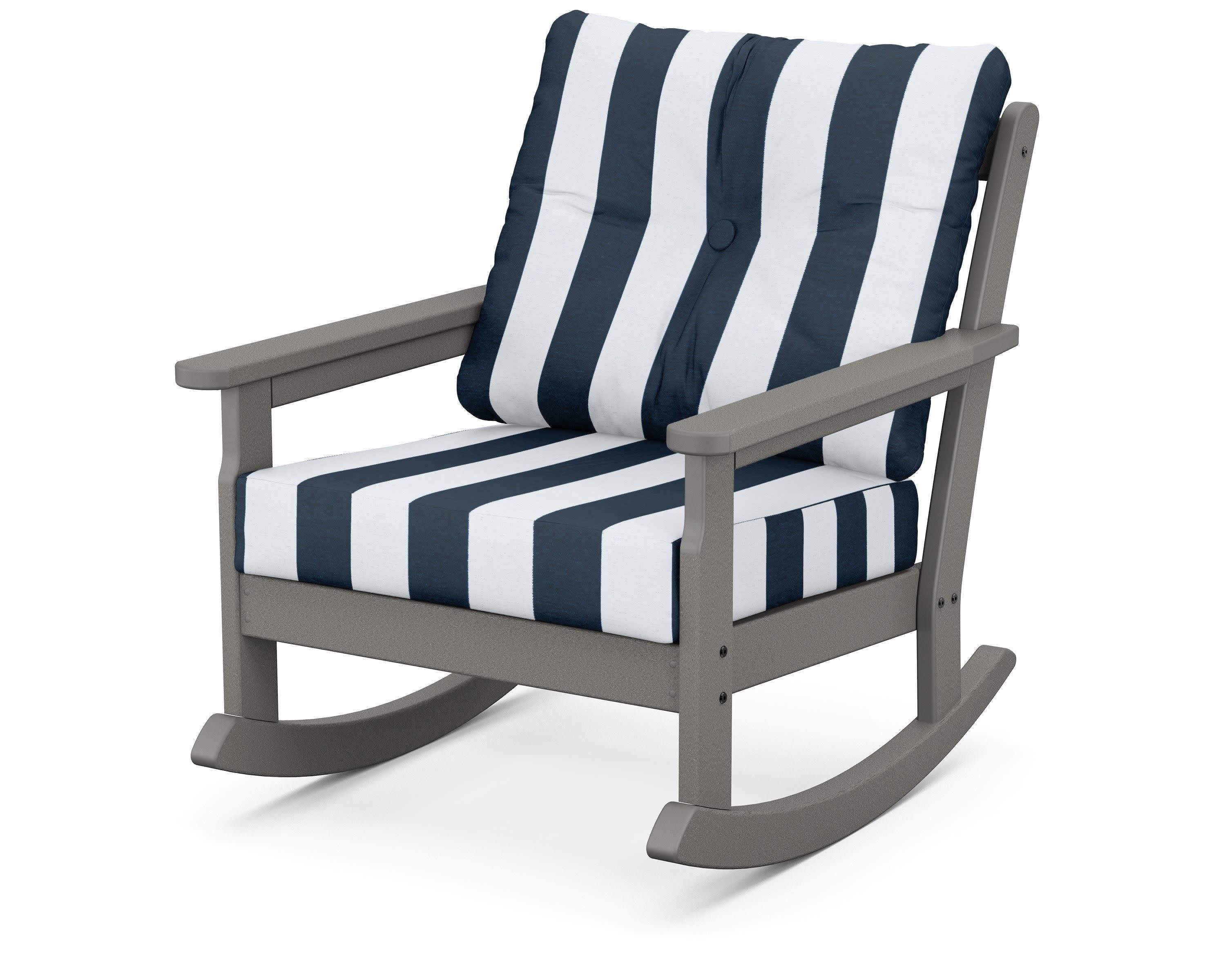 Vineyard Deep Seating Rocking Chair in Slate Grey / Cabana Stripe Marine Indigo