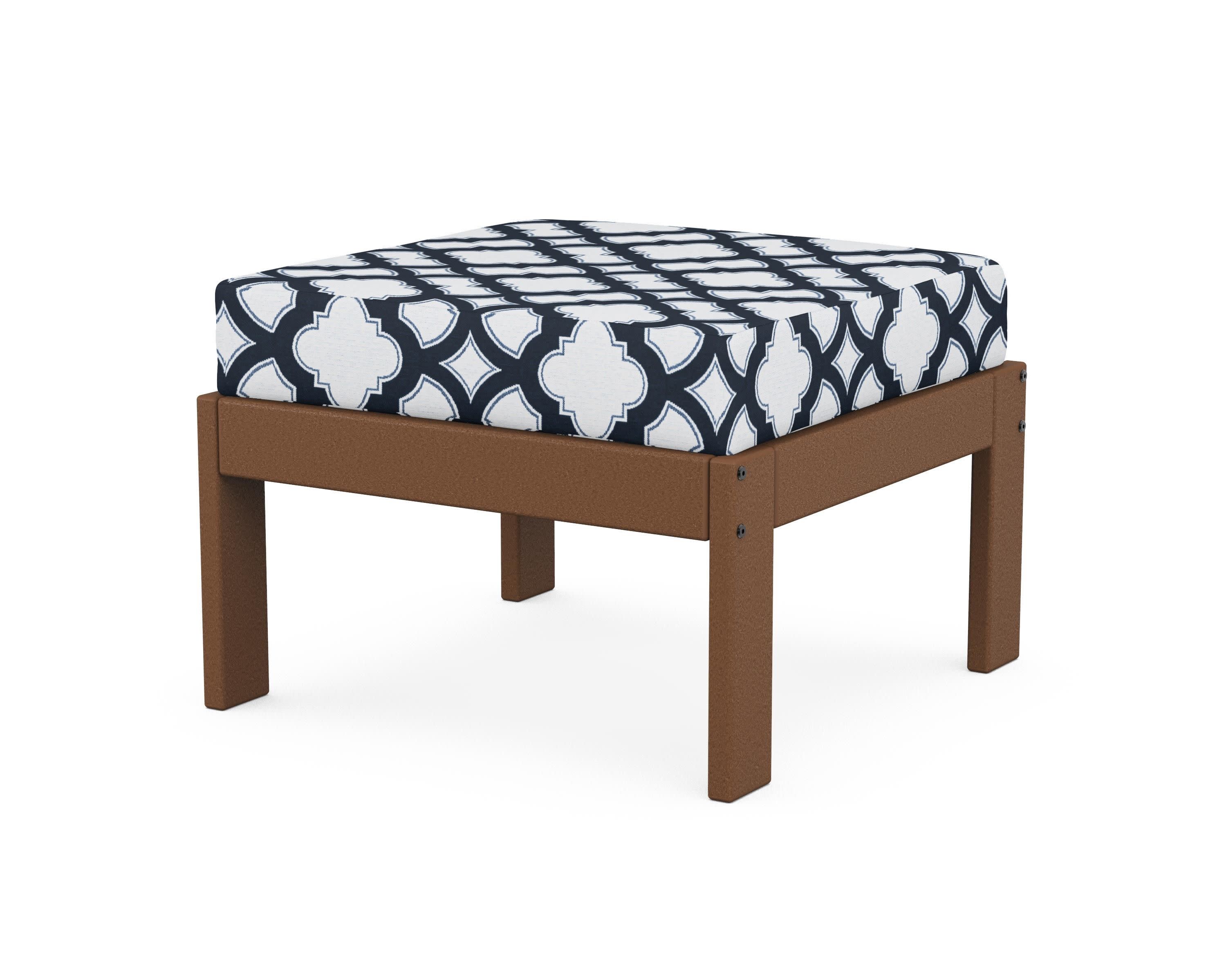 Vineyard Modular Ottoman in Teak / Trellis Marine Indigo