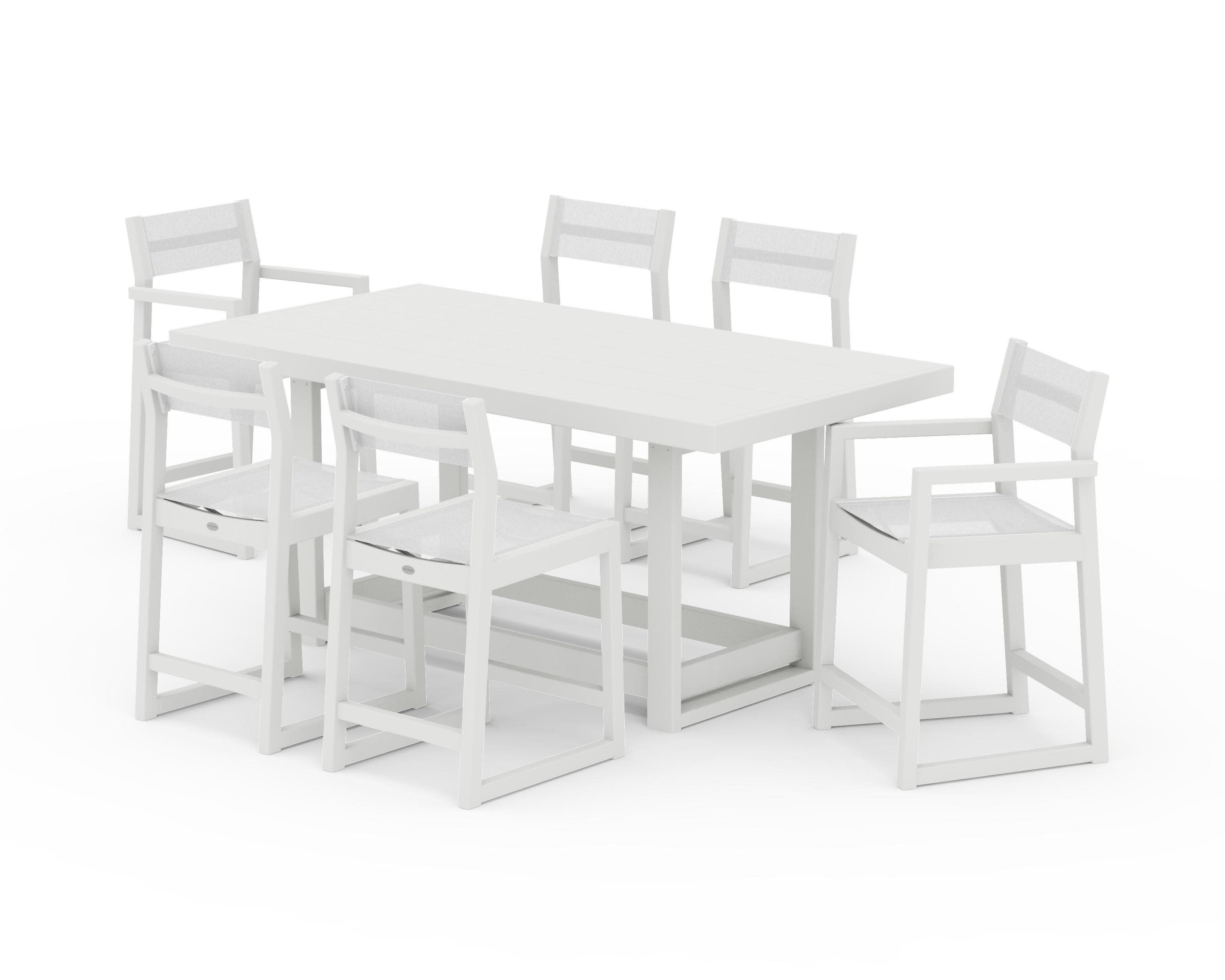 EDGE Sling 7-Piece Counter Table Set in Vintage White / White Sling