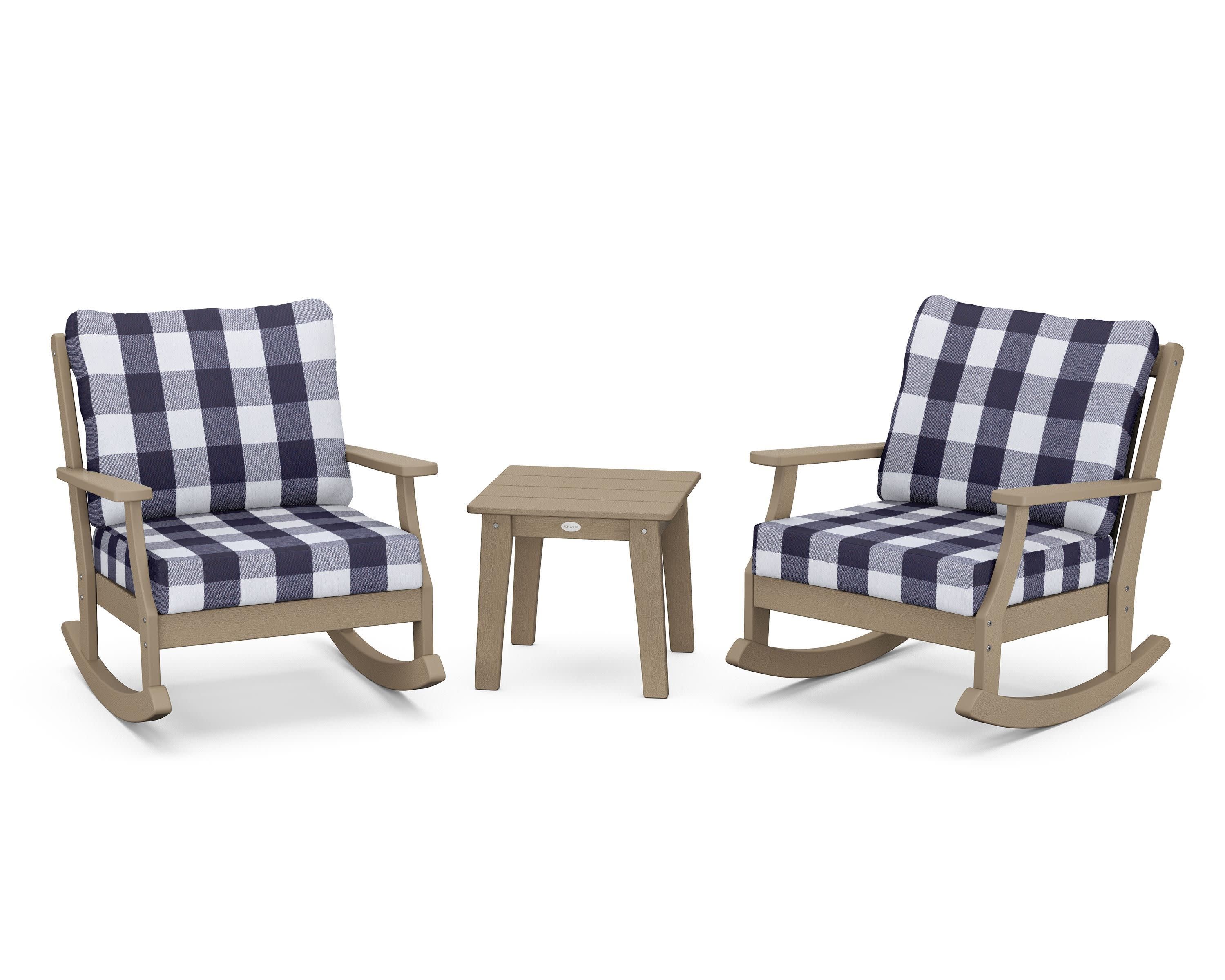 Braxton 3-Piece Deep Seating Rocker Set in Vintage Sahara / Buffalo Plaid Navy