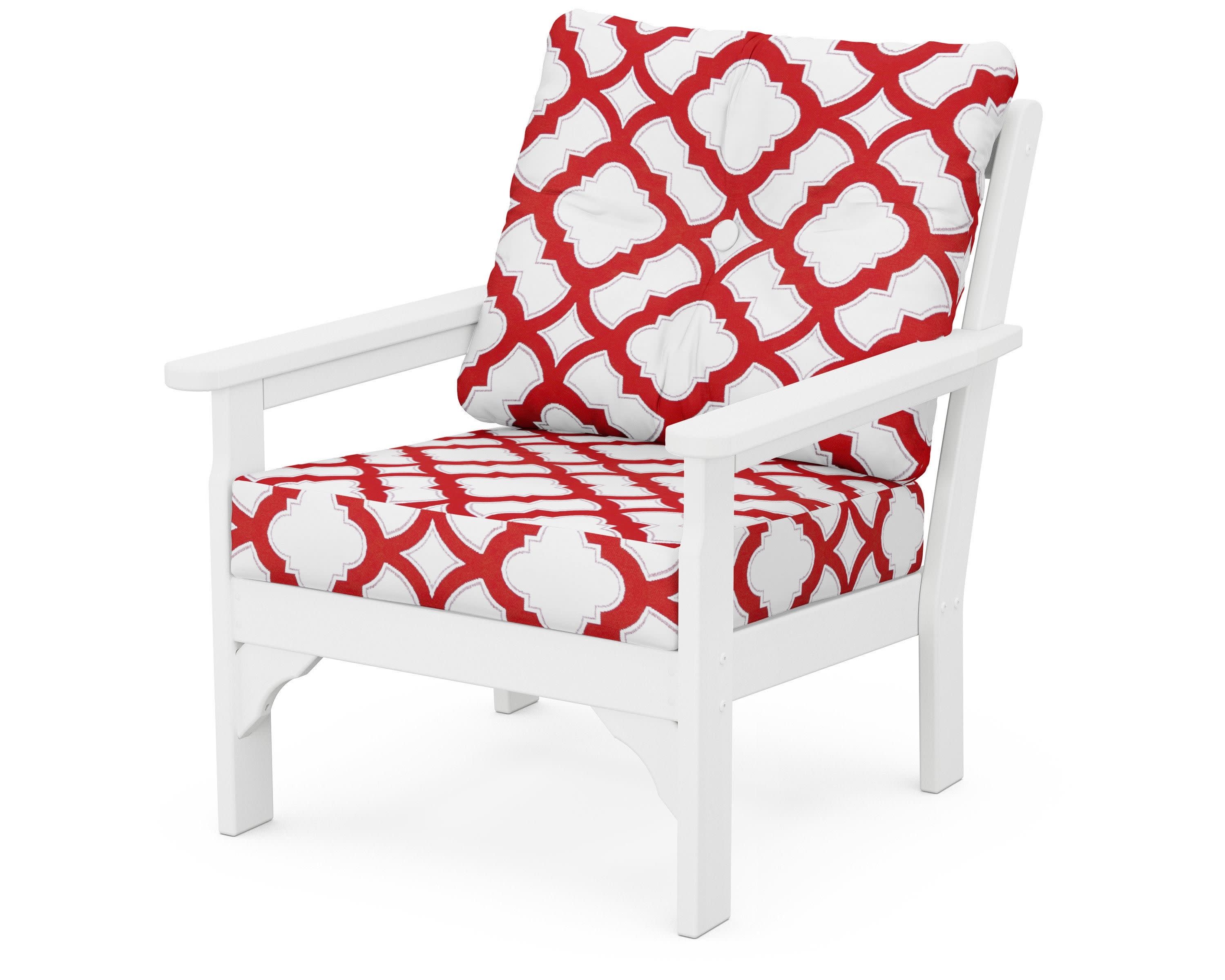 Vineyard Deep Seating Chair in White / Trellis Crimson