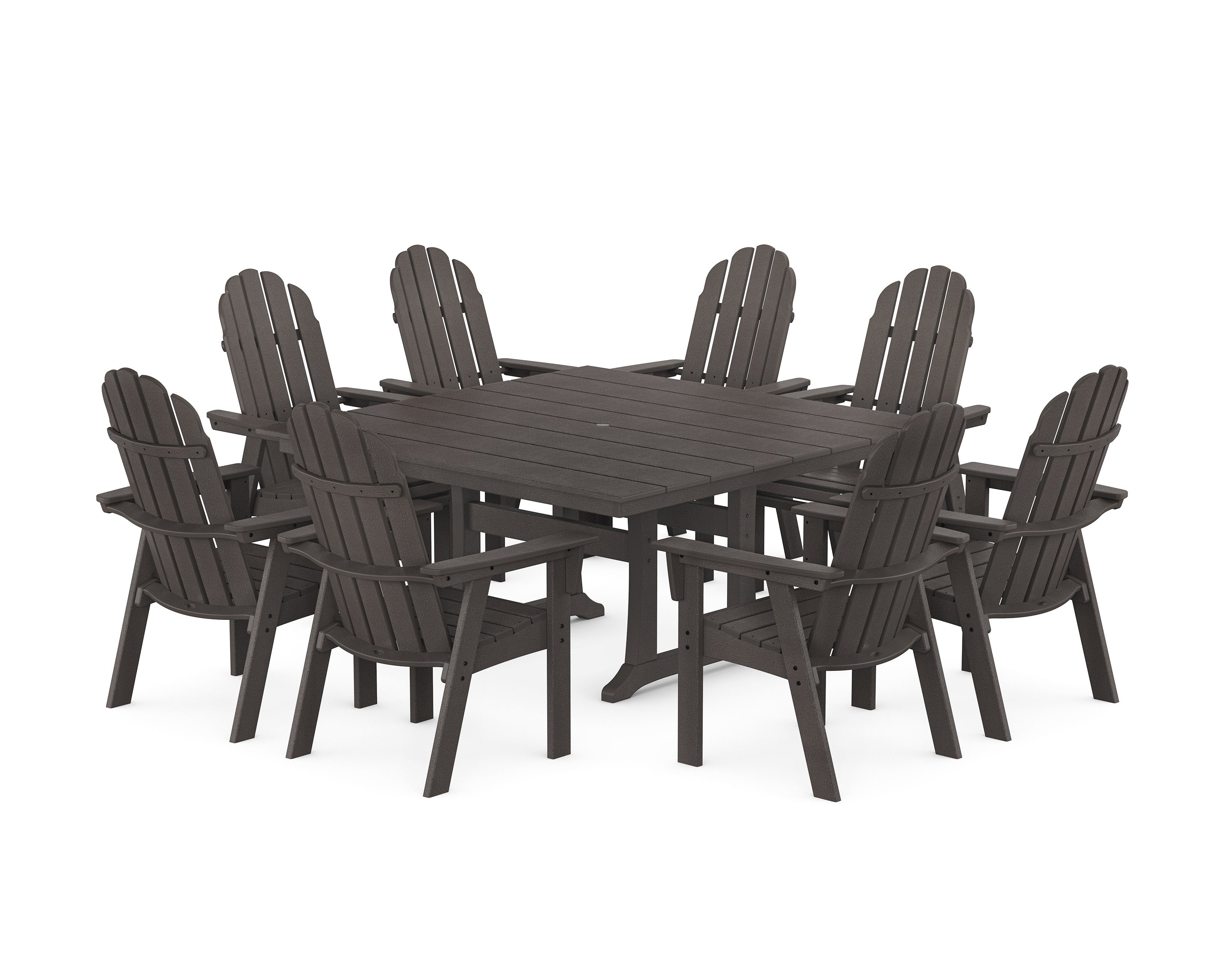 Vineyard Curveback Adirondack 9-Piece Square Farmhouse Dining Set with Trestle Legs in Vintage Coffee