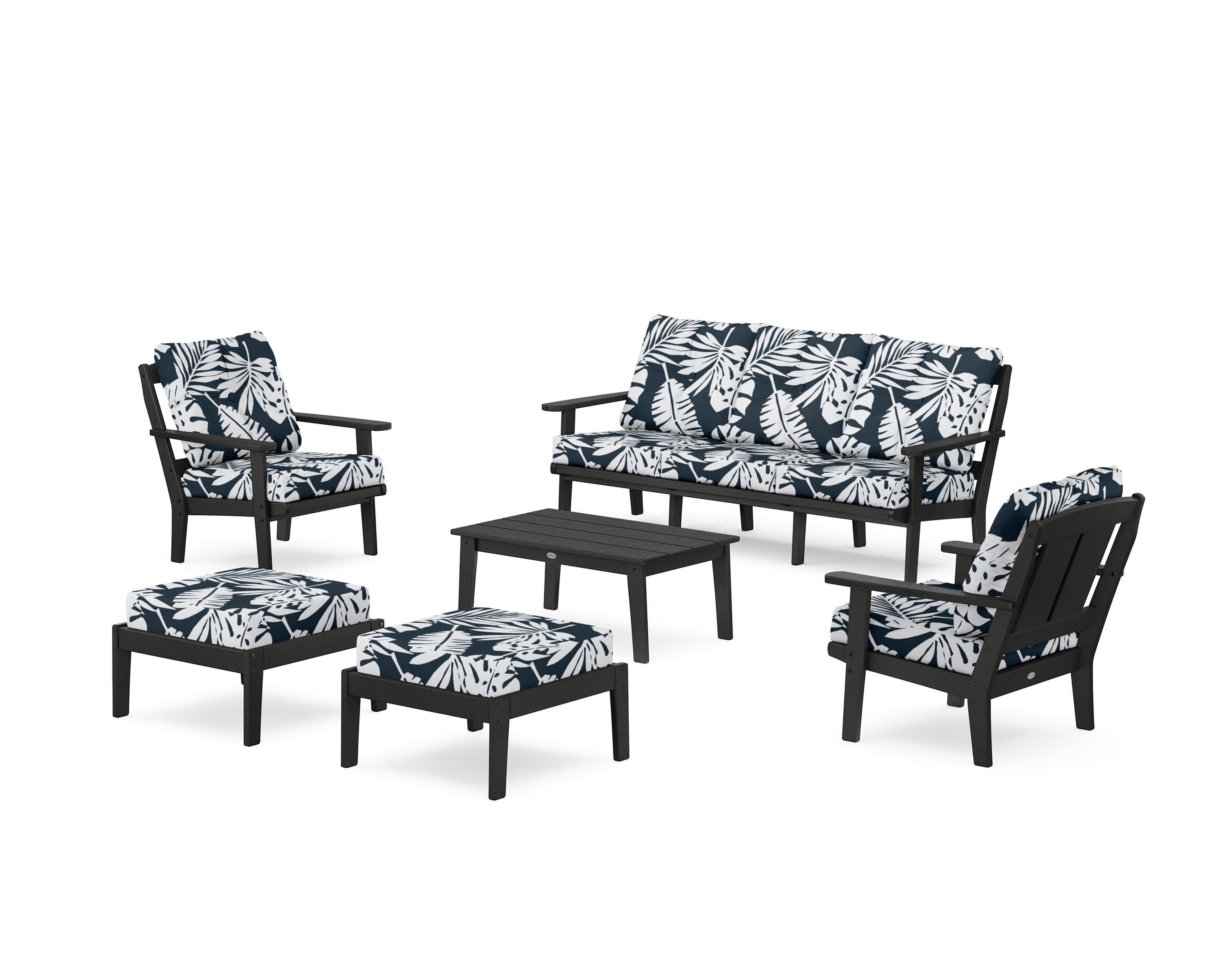 Mission 6-Piece Lounge Sofa Set in Black / Leaf Marine Indigo