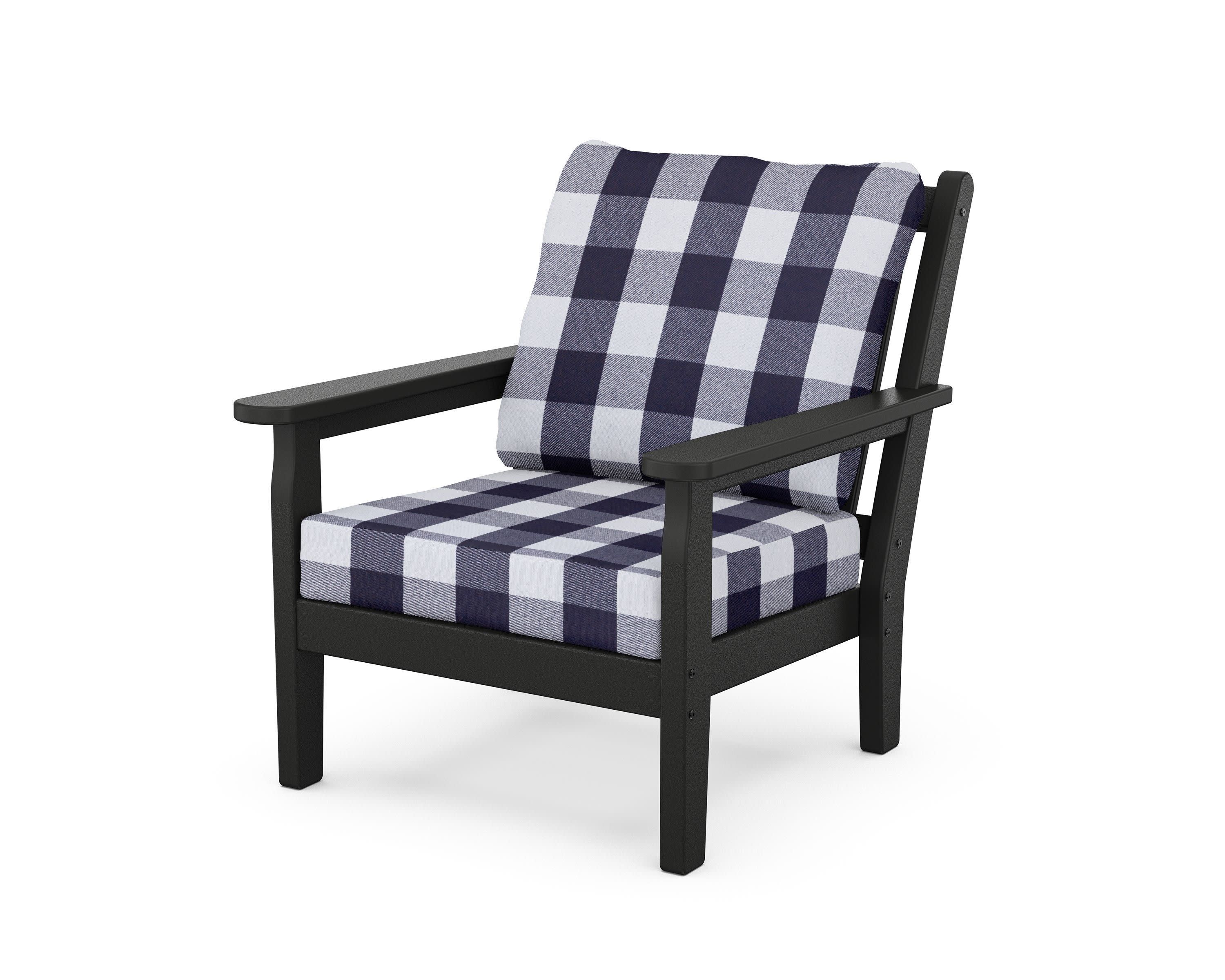 Chippendale Deep Seating Chair in Black / Buffalo Plaid Navy