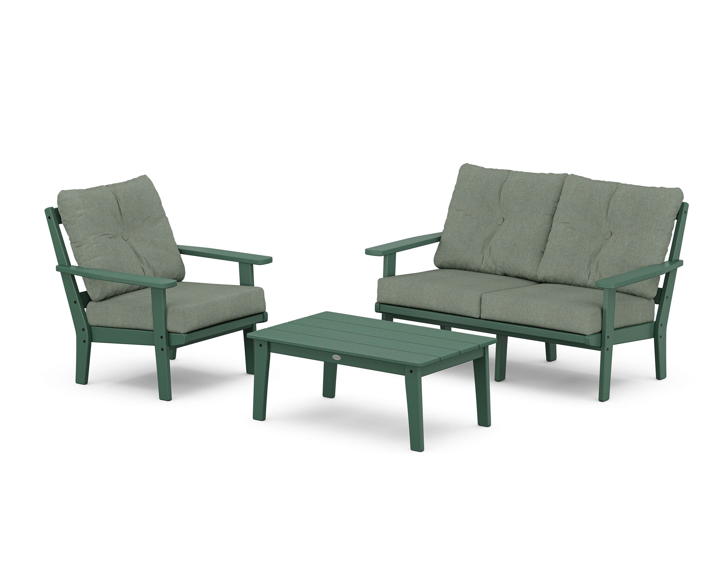 Prairie 3-Piece Deep Seating Set with Loveseat in Green / Cast Sage