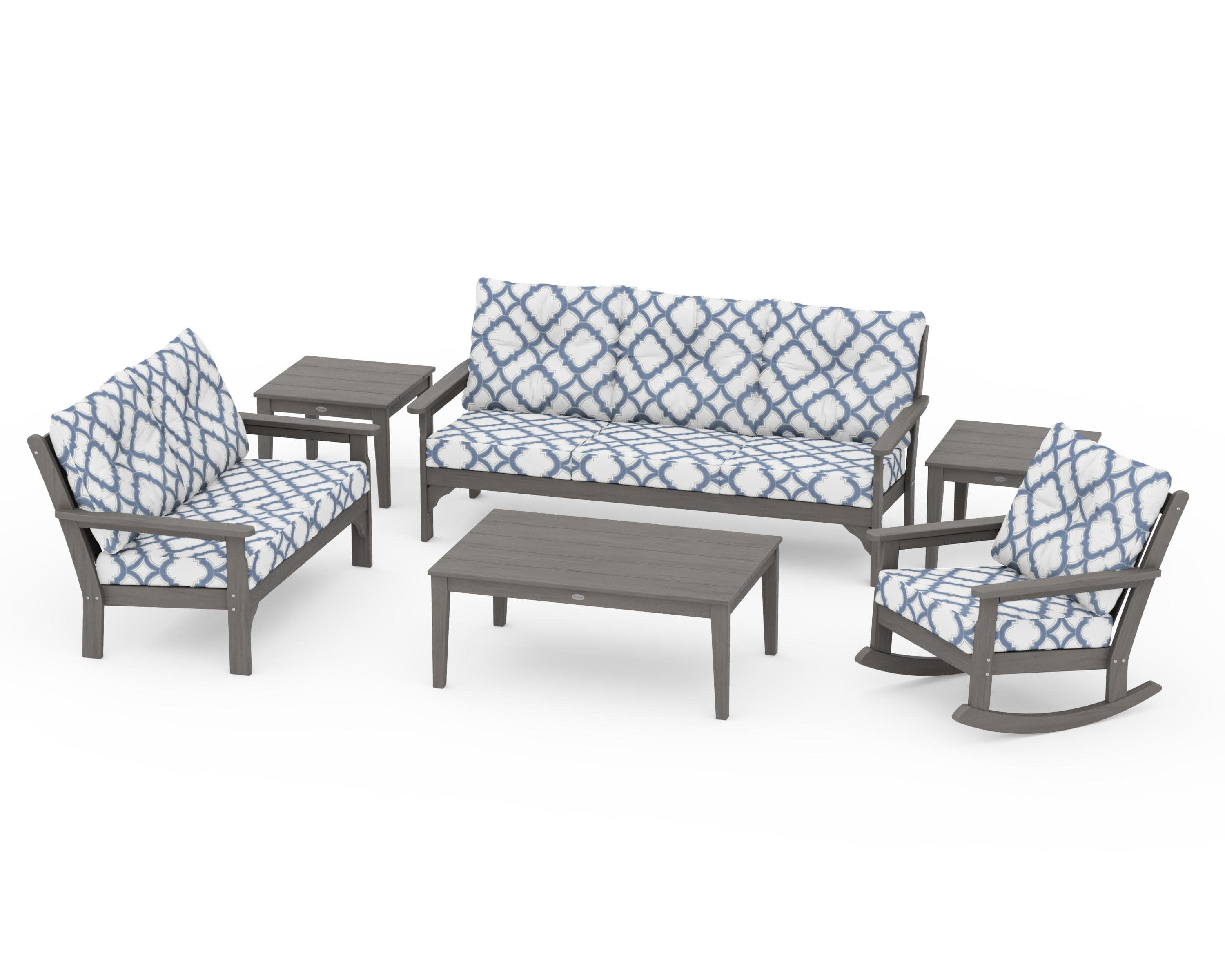 Vineyard 6-Piece Deep Seating Set in Driftwood / Trellis Sky Blue