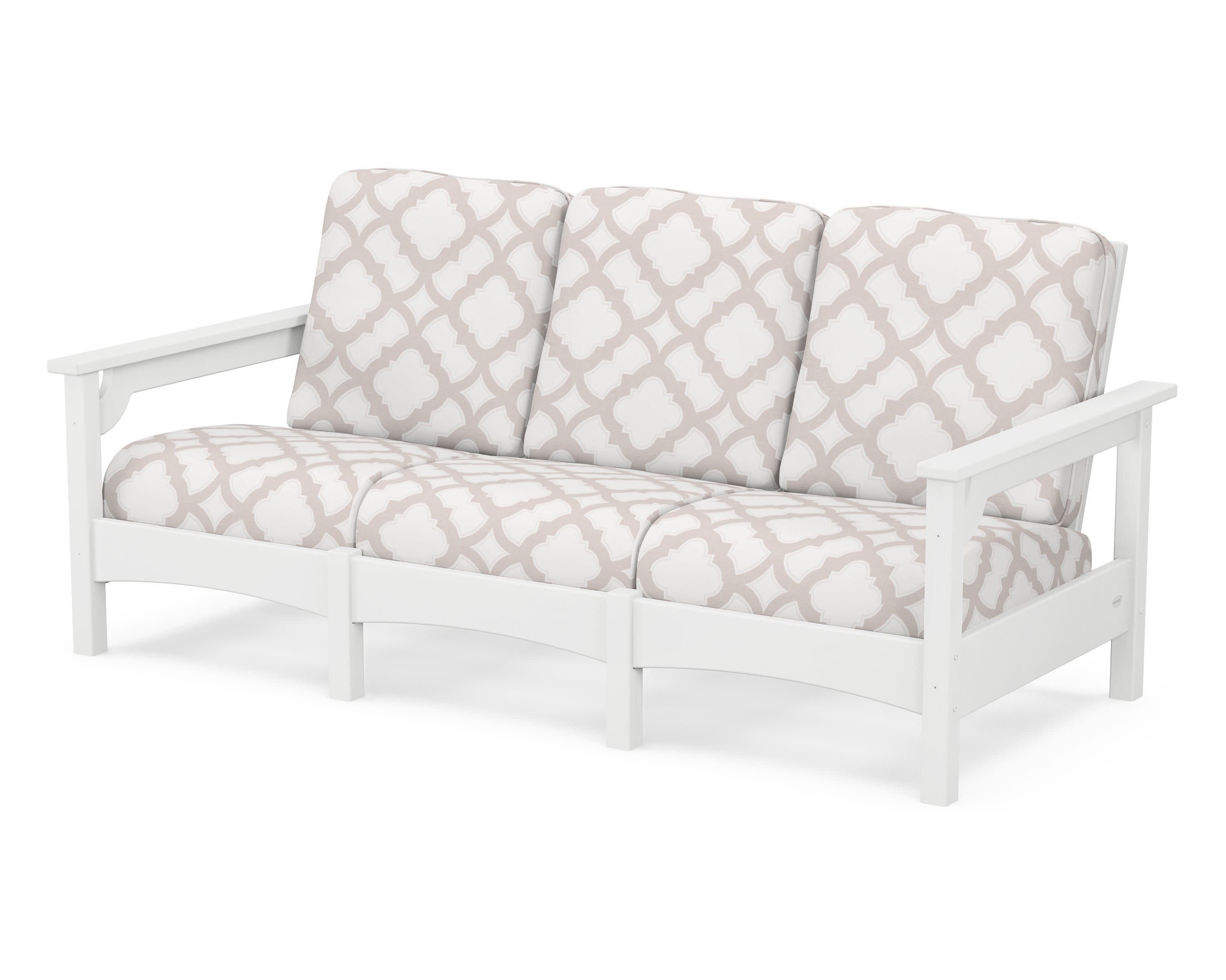 Club Sofa in White / Trellis Dune Burlap