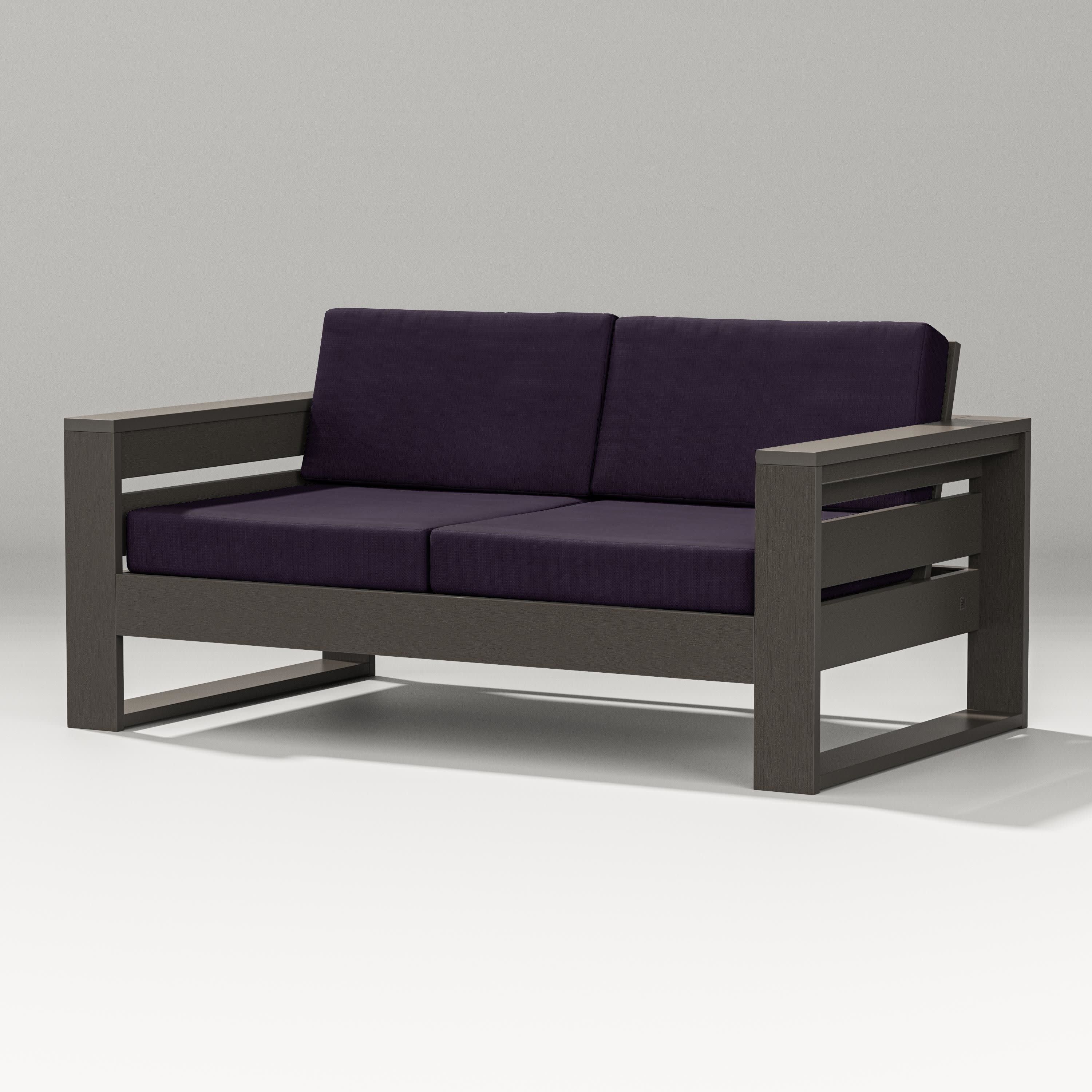 Latitude Loveseat in Vintage Coffee / Navy Linen