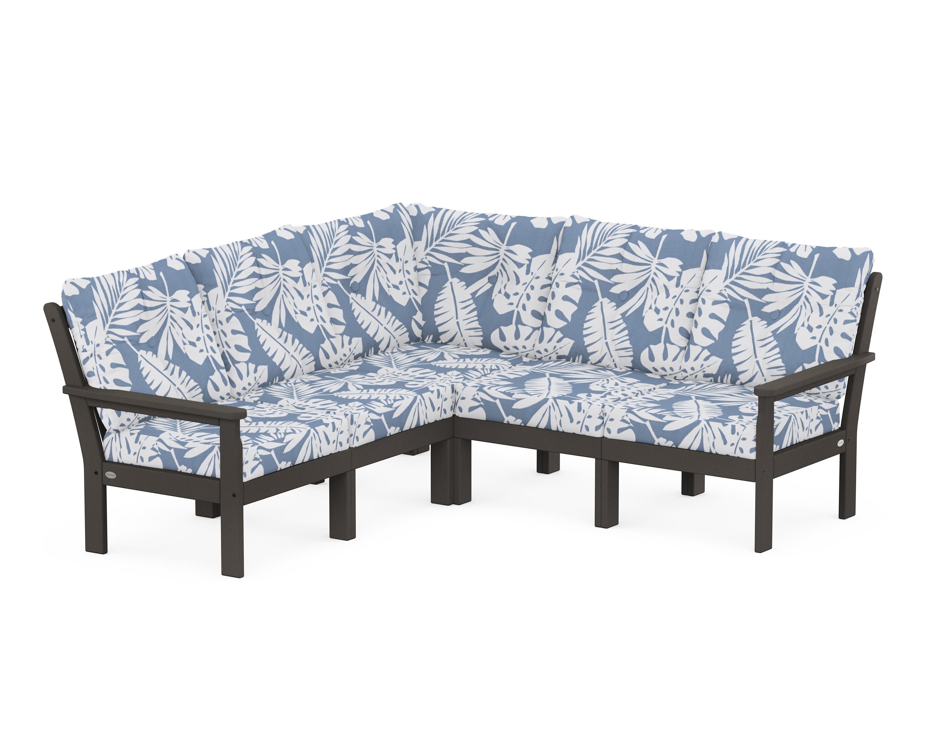 Vineyard 5-Piece Sectional in Vintage Coffee / Leaf Sky Blue