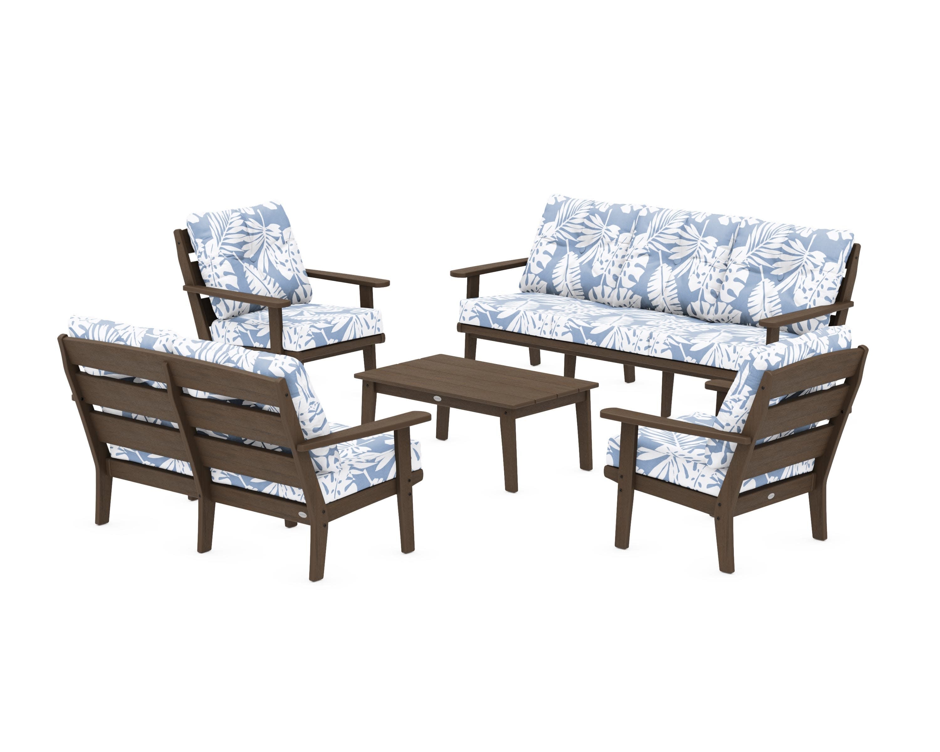 Lakeside 5-Piece Lounge Sofa Set in Kona / Leaf Sky Blue