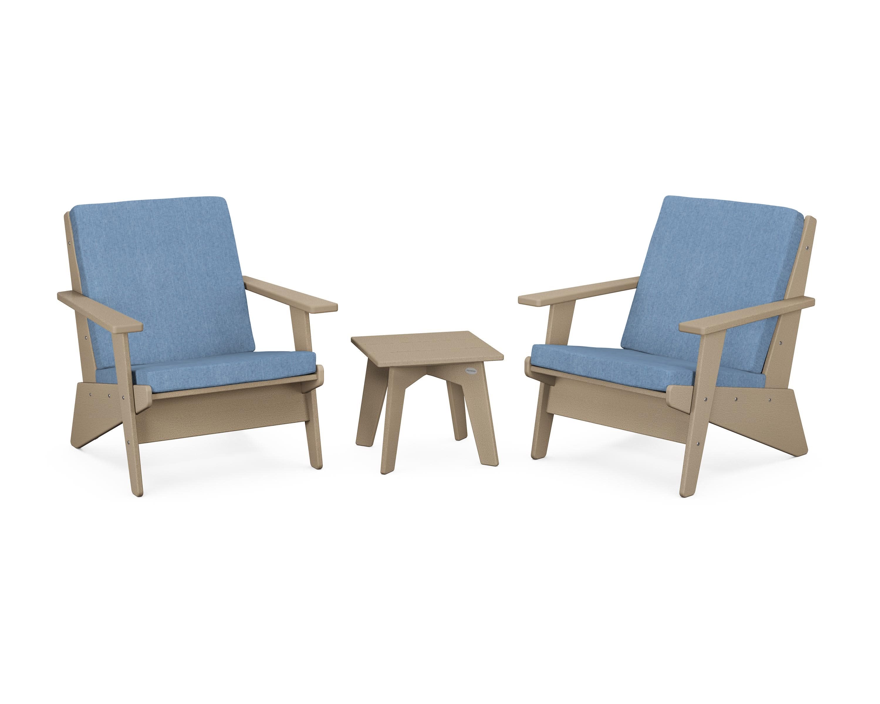 Riviera Modern Lounge 3-Piece Set in Vintage Sahara / Sky Blue