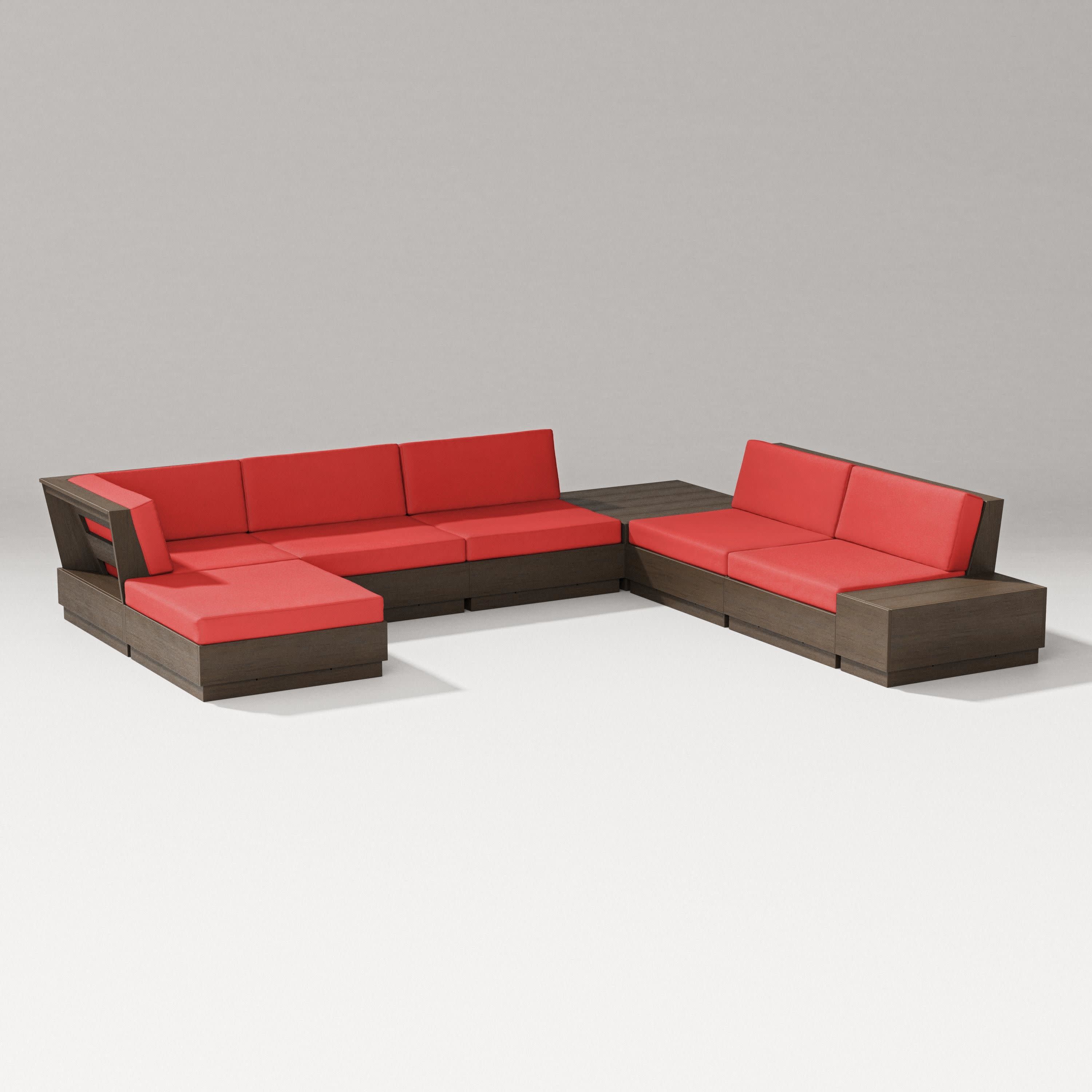 Elevate 8-Piece Corner Sectional in Kona / Crimson Linen