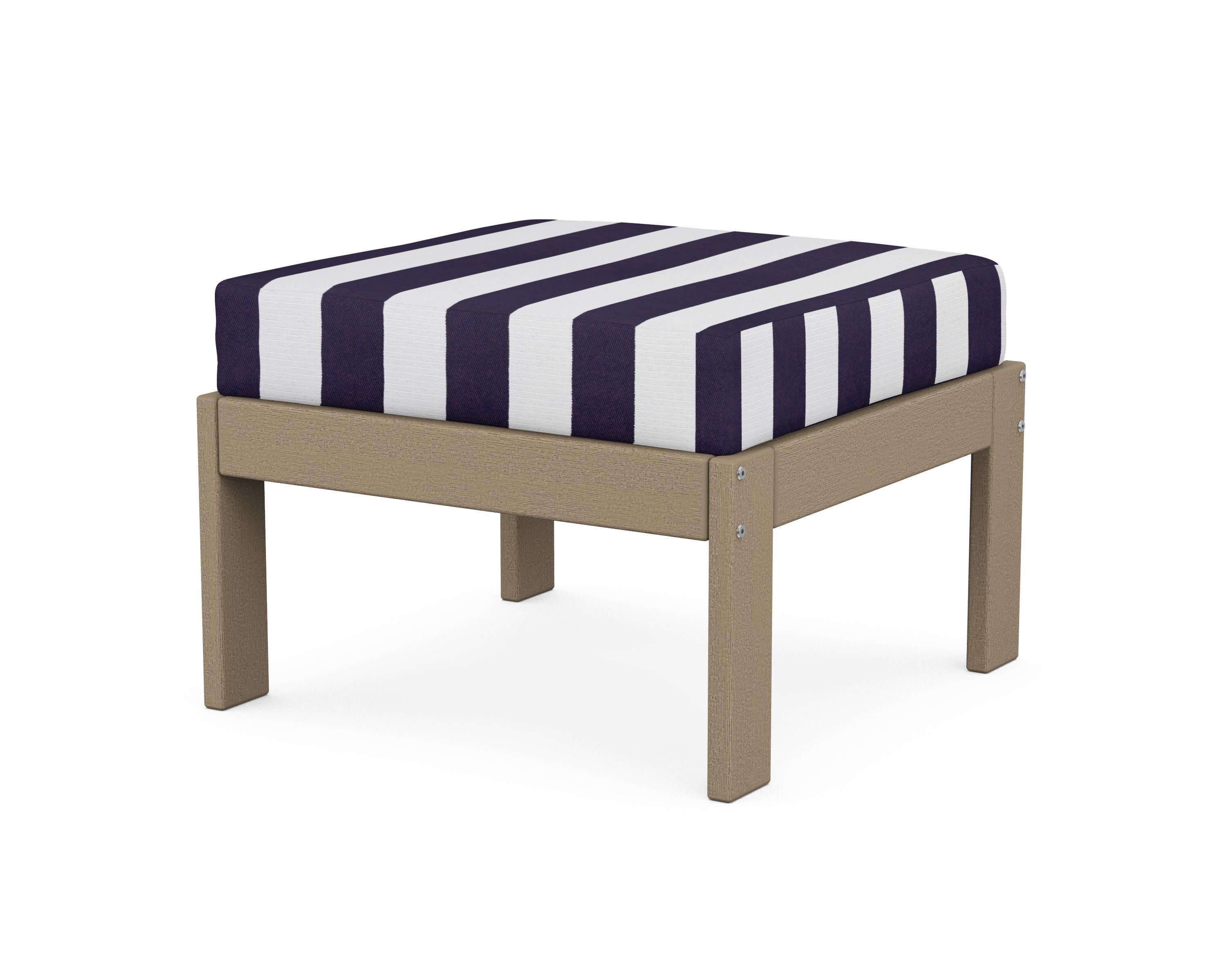 Vineyard Modular Ottoman in Vintage Sahara / Cabana Stripe Navy