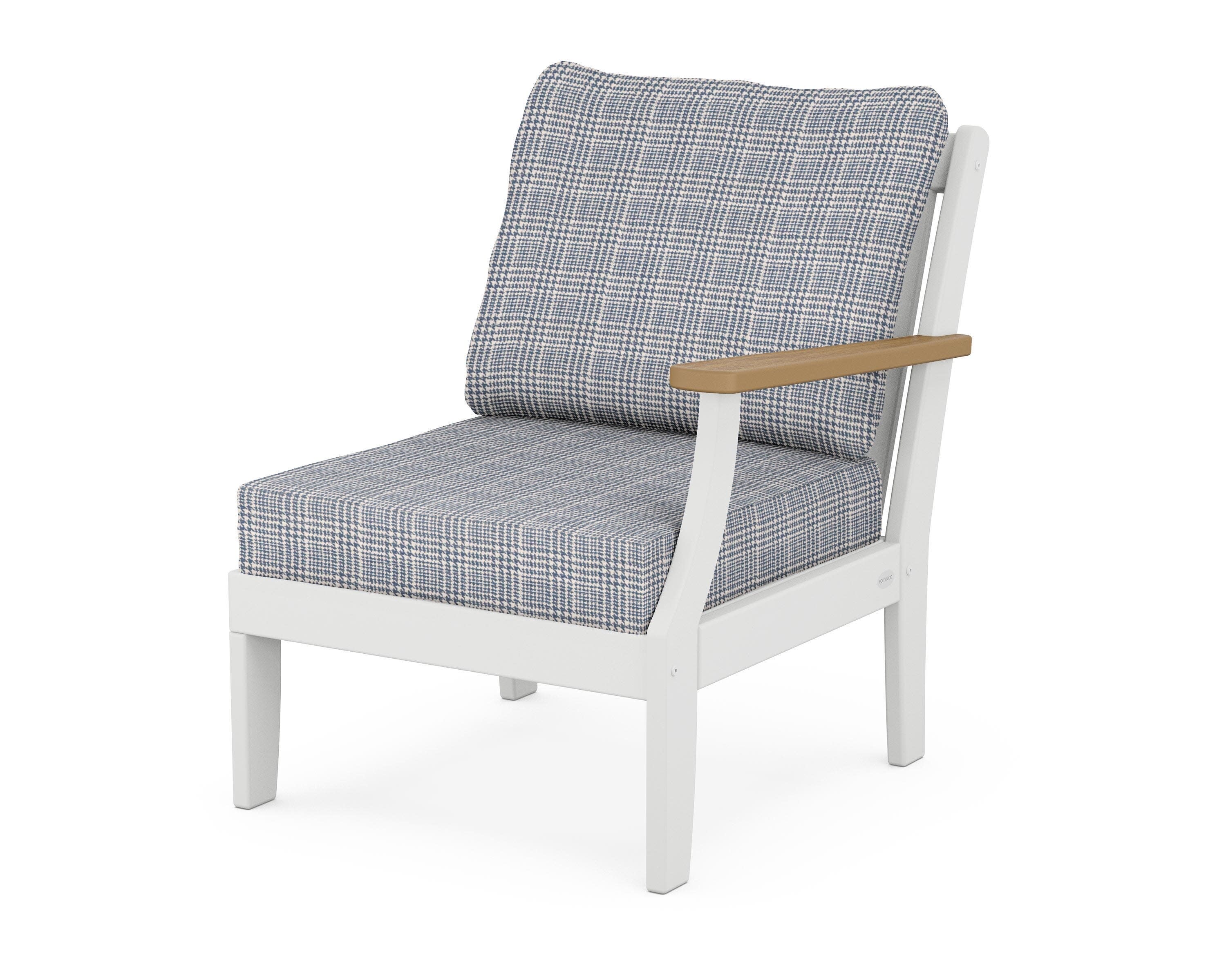 Braxton Modular Right Arm Chair in White / Natural / Houndstooth Sky Blue