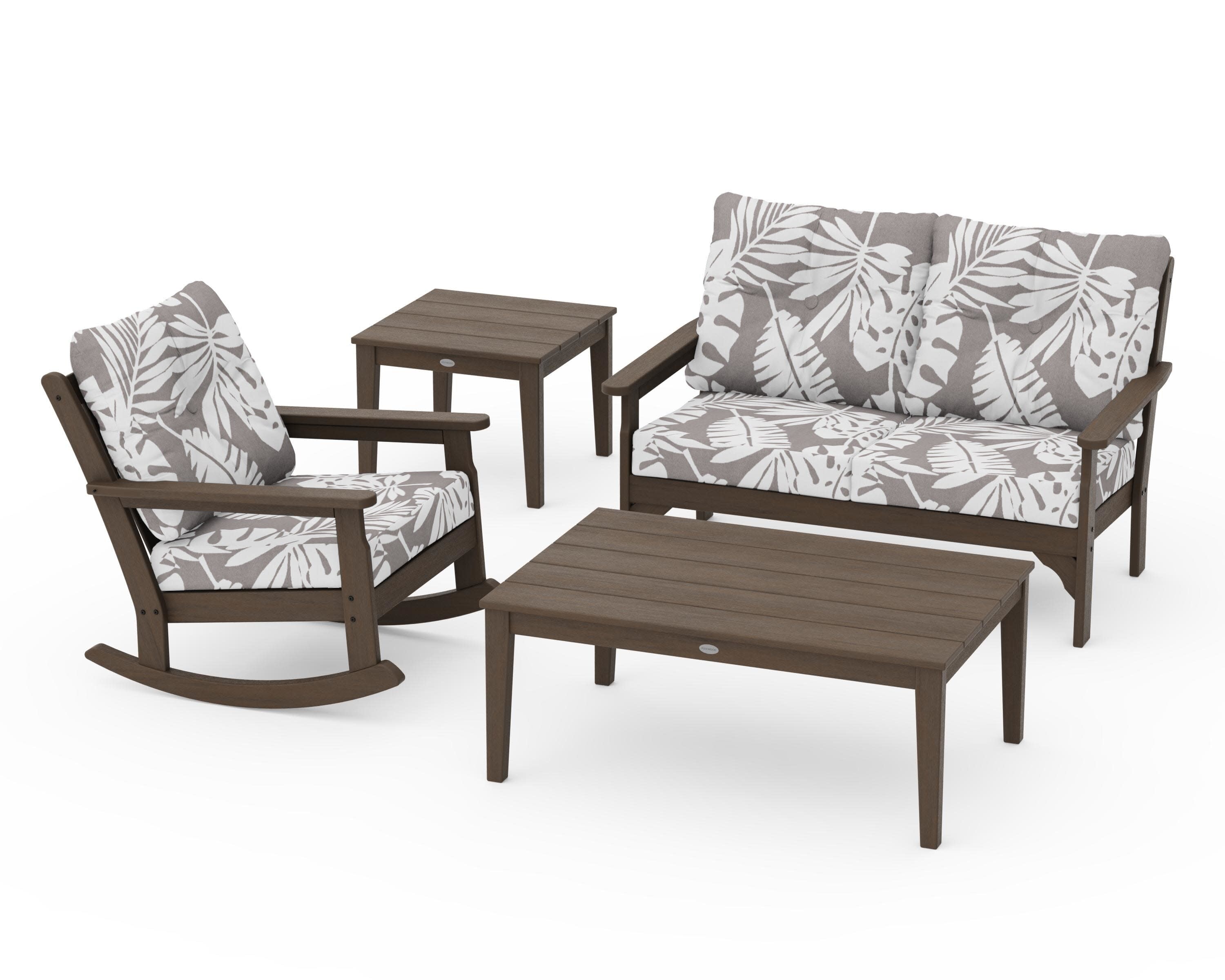 Vineyard 4-Piece Deep Seating Rocker Set in Kona / Leaf Grey Mist