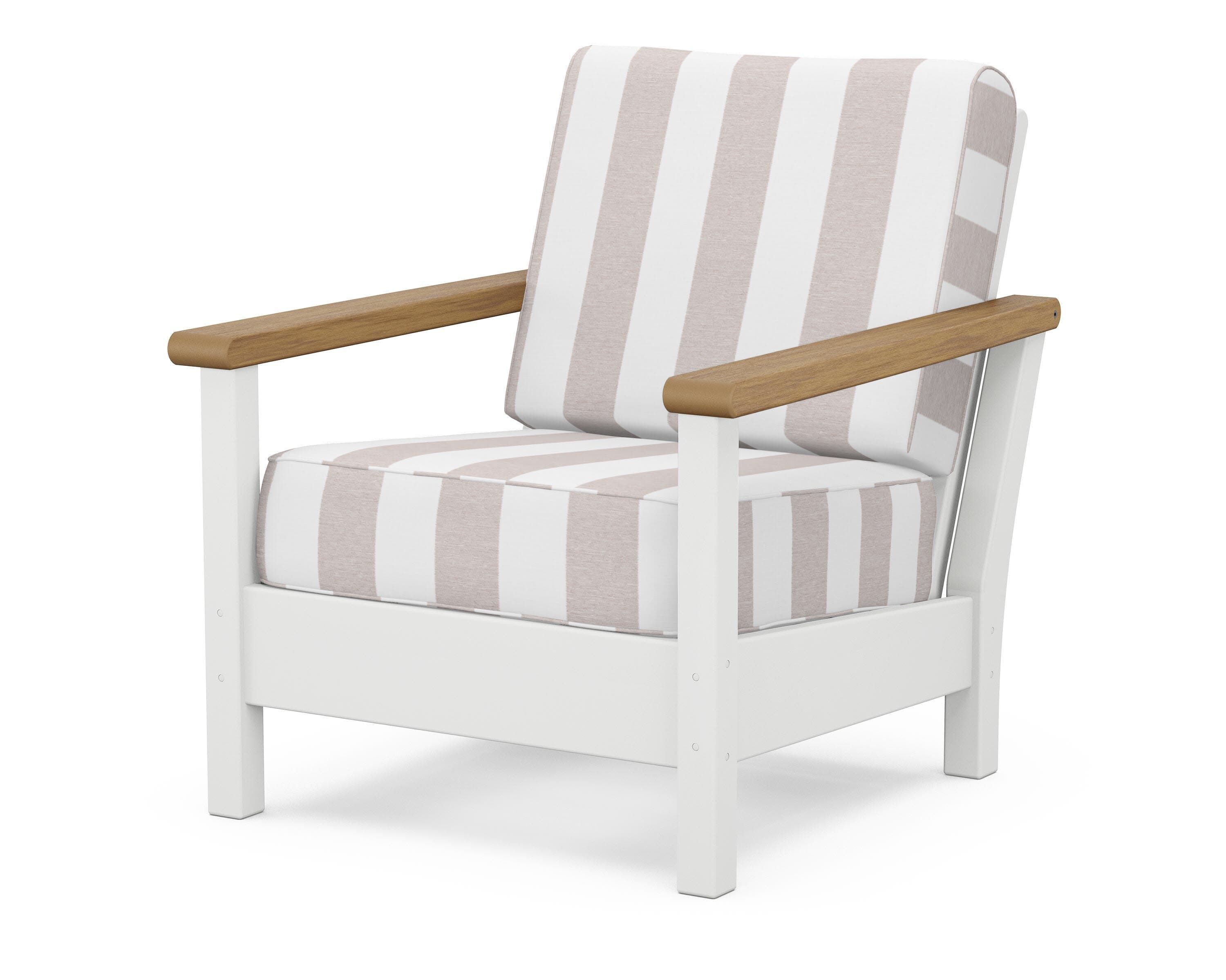 Harbour Deep Seating Chair in White / Natural / Cabana Stripe Dune Burlap