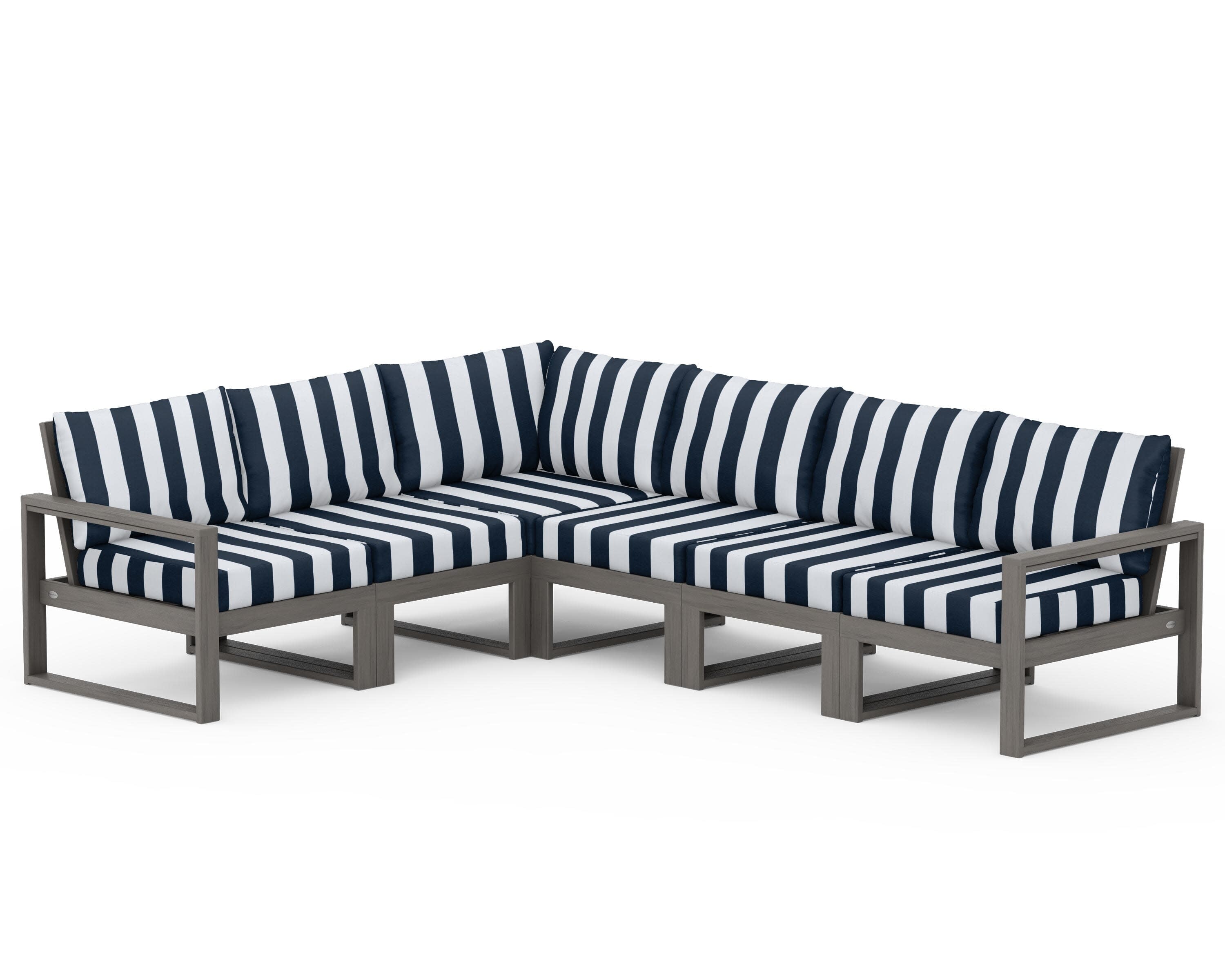 EDGE 6-Piece Modular Deep Seating Set in Driftwood / Cabana Stripe Marine Indigo